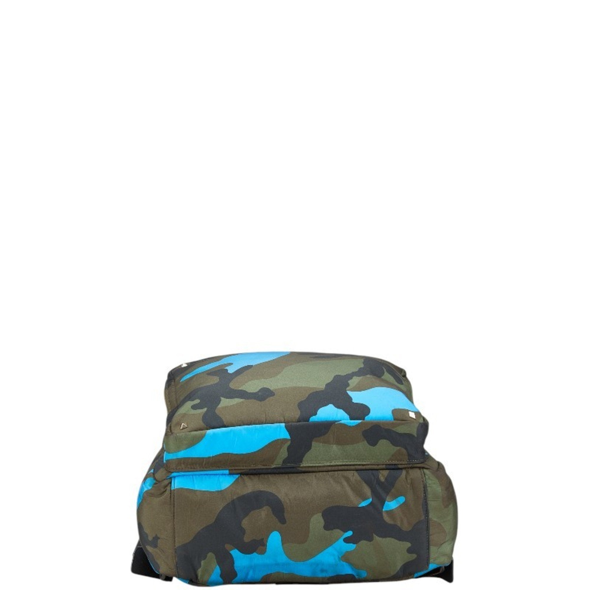 Valentino Blue Khaki Nylon Leather Backpack (Pre-Owned)