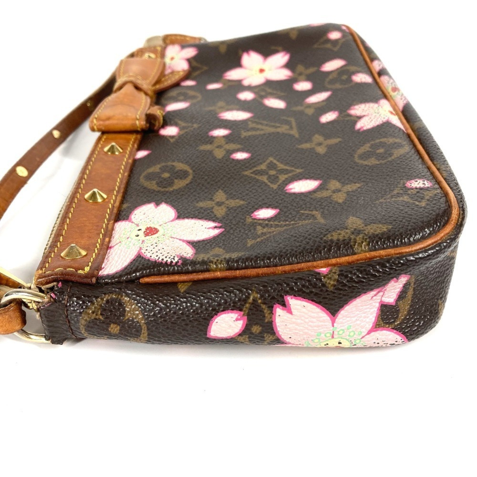 Louis Vuitton Brown Pink Monogram Cherry Blossom Handbag Pouch Shoulder Bag (Pre-Owned)