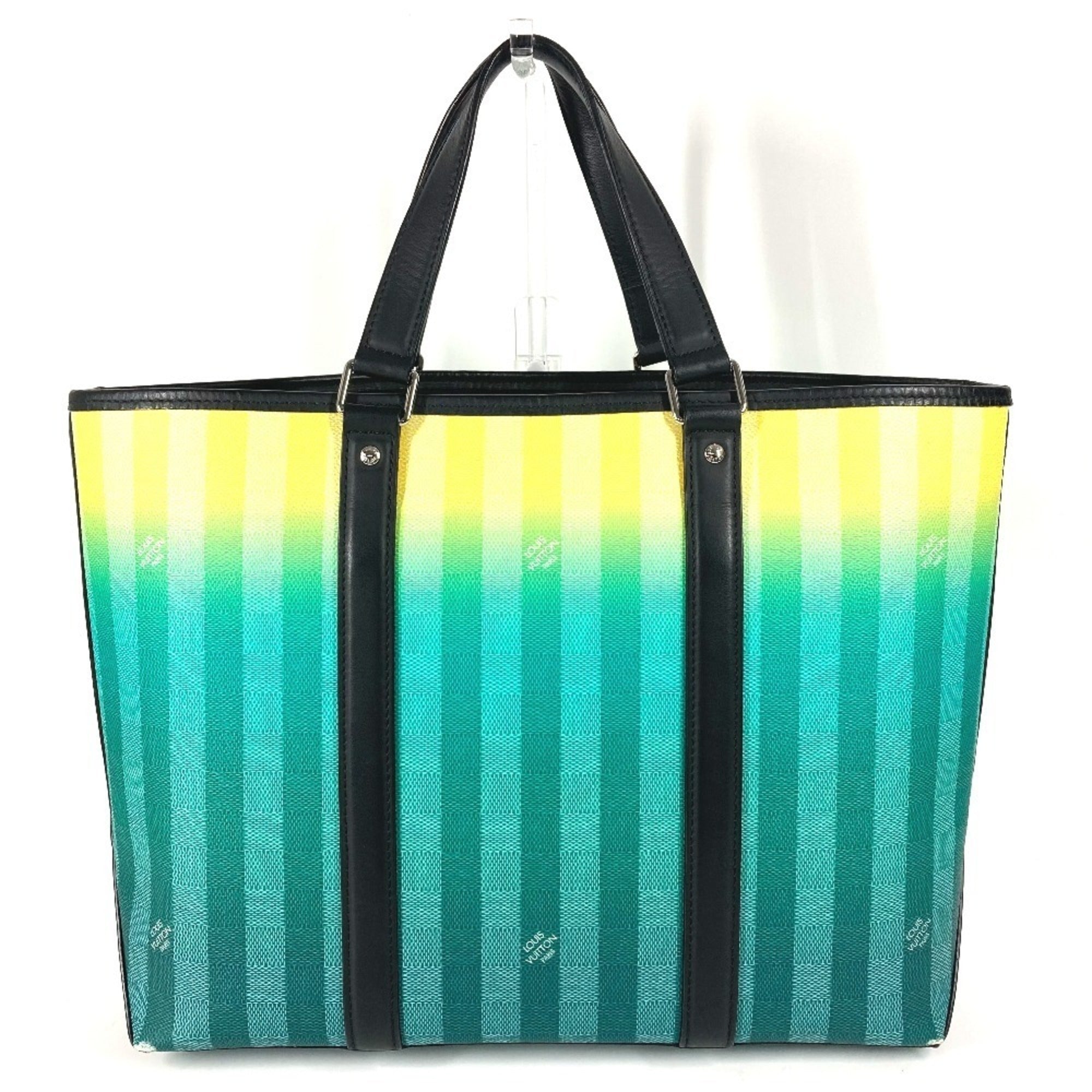 Louis Vuitton Black Green Yellow Leather Canvas Handbag Shoulder Bag Tote Bag (Pre-Owned)