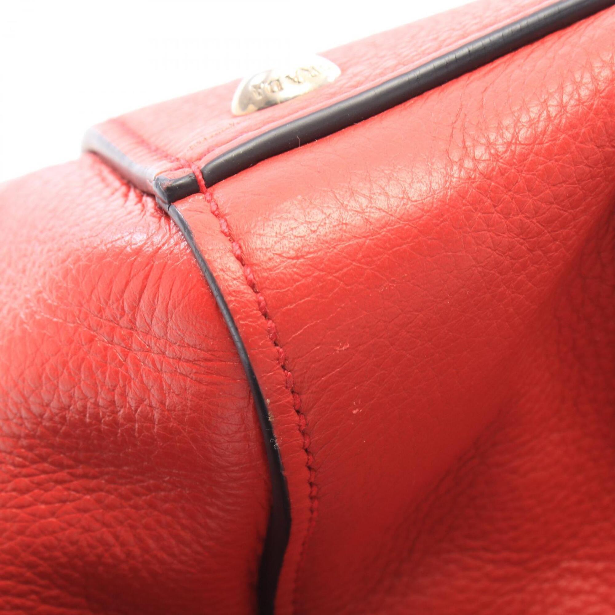 Prada Red Color Leather Handbag Tote Bag (Pre-Owned)