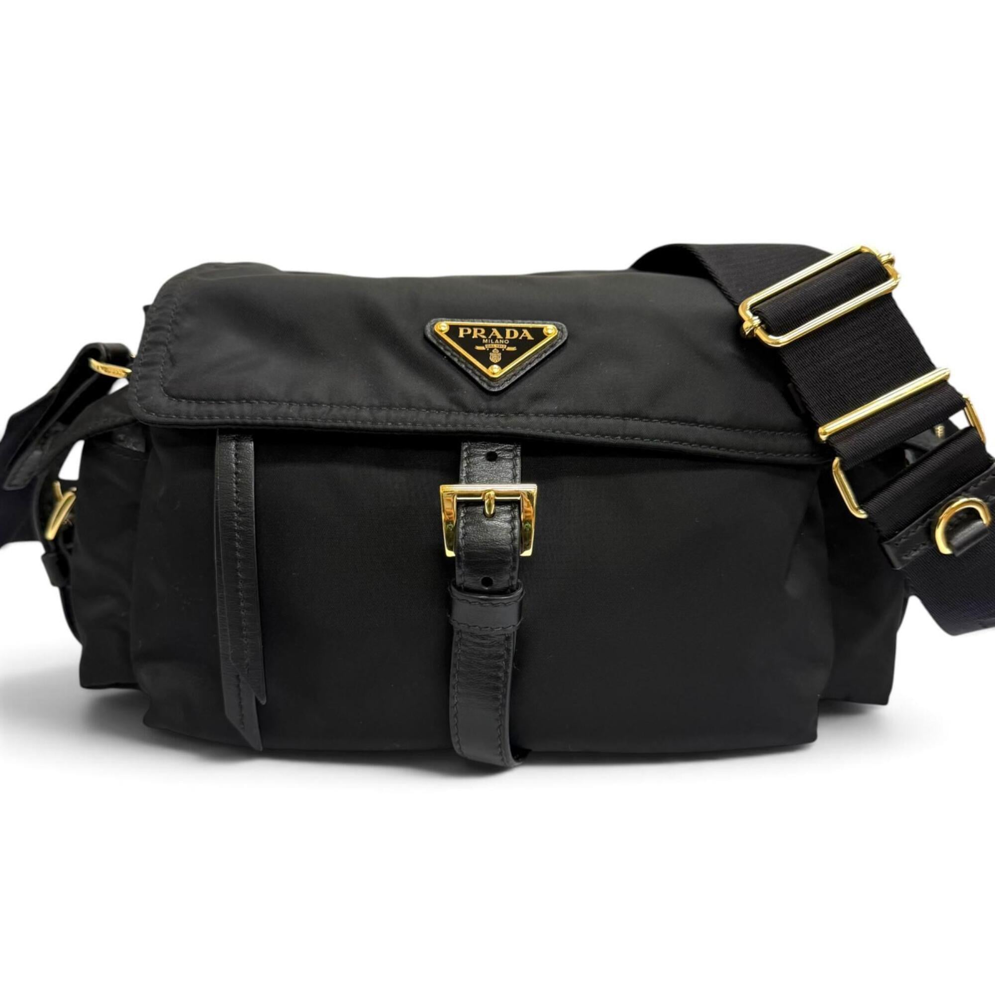 Prada Black Gold Polyamide Leather Shoulder Bag (Pre-Owned)