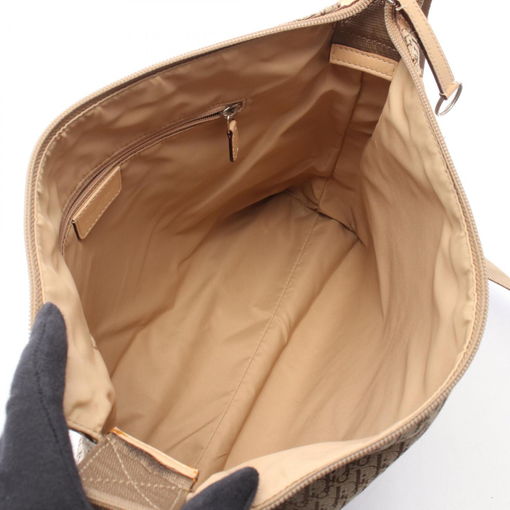 Christian Dior Beige Brown Canvas Leather Handbag Shoulder Bag (Pre-Owned)