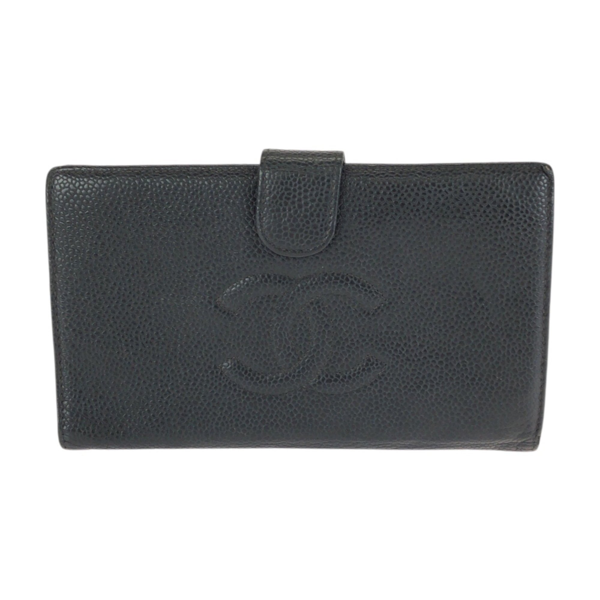 Chanel Black Grained Calfskin Long Wallet (Bi-Fold) (Pre-Owned)