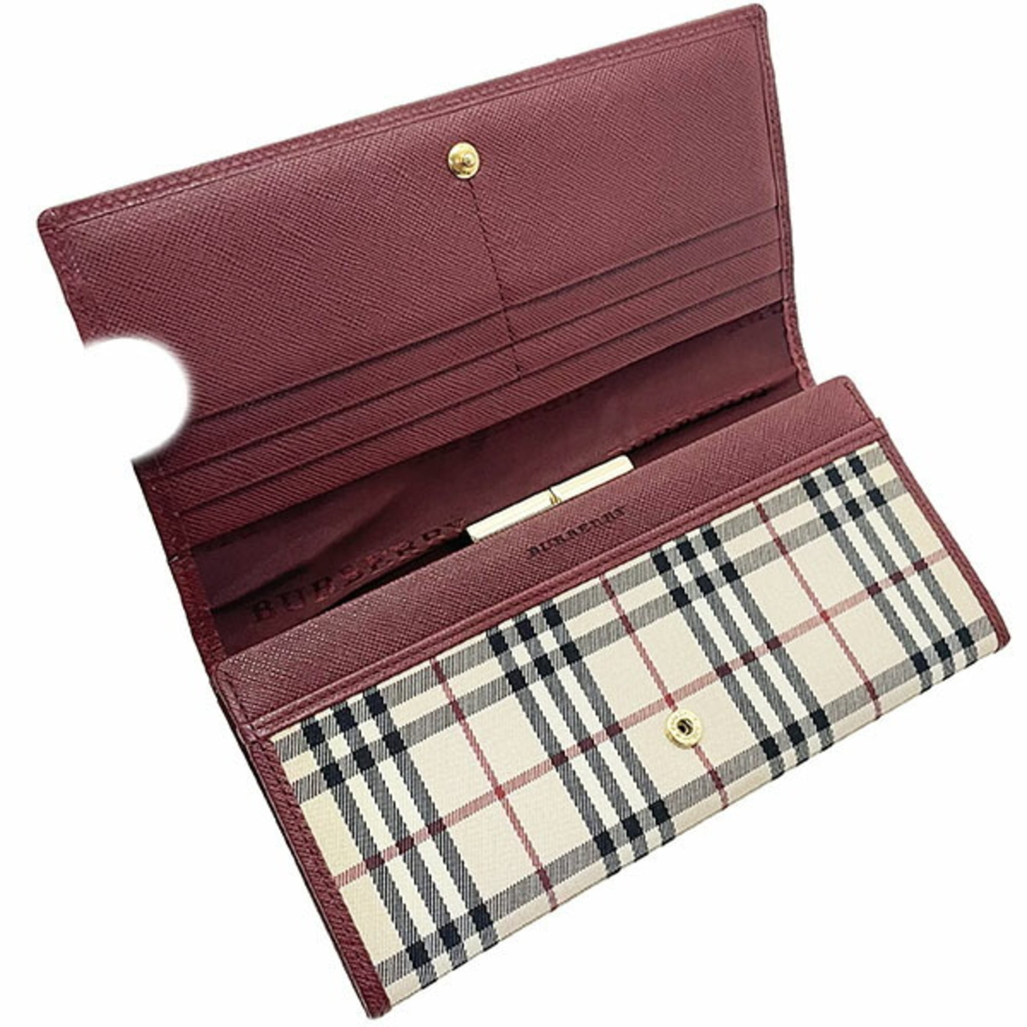 Burberry Beige Red Color Nylon Canvas Long Wallet (Bi-Fold) (Pre-Owned)