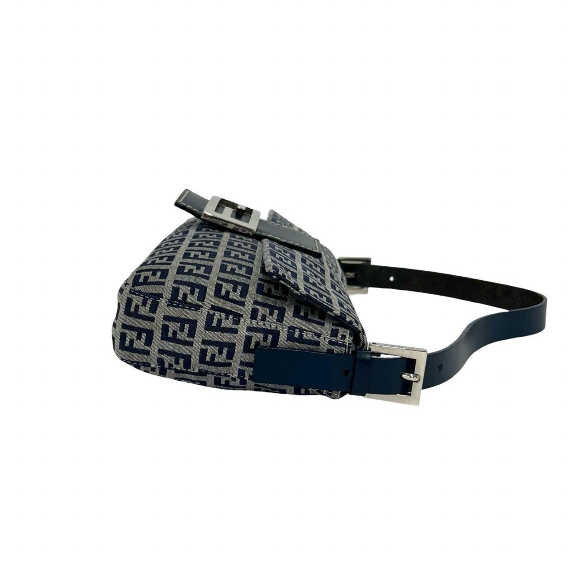 Fendi Navy Canvas Leather Shoulder Bag (Pre-Owned)
