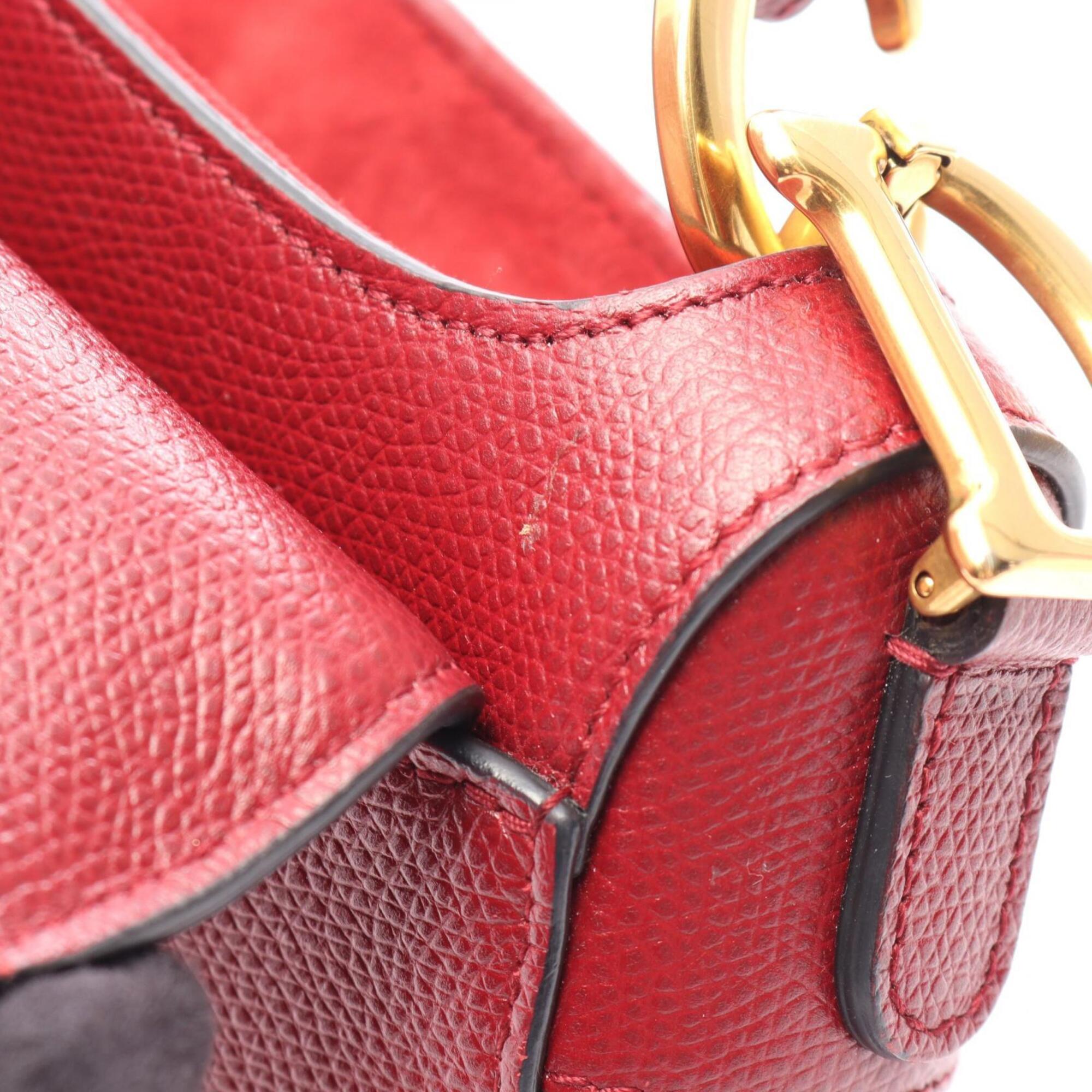 Christian Dior Bordeaux Leather Handbag Saddle Bag (Pre-Owned)