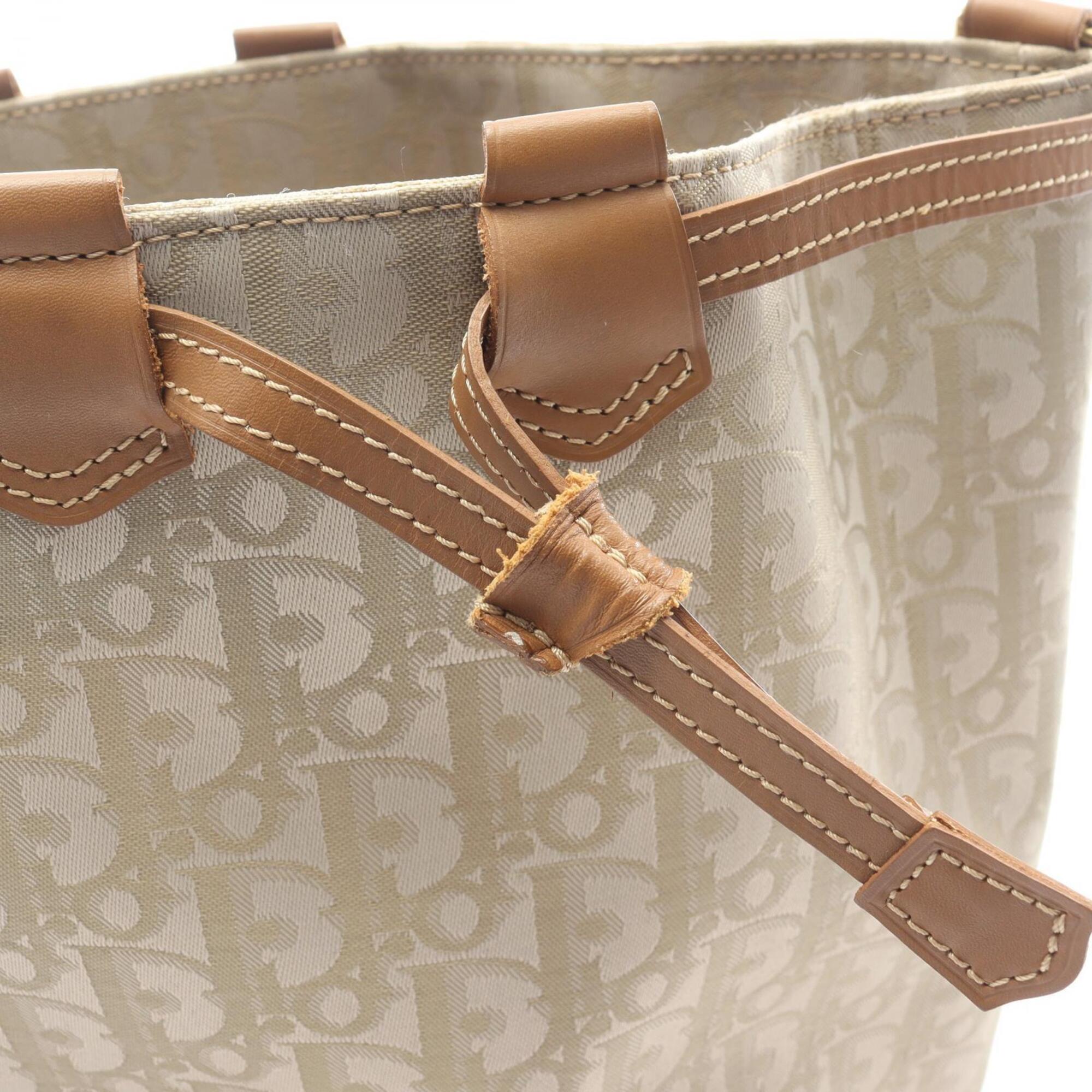 Christian Dior Beige Brown Leather Nylon Canvas Handbag Shoulder Bag (Pre-Owned)