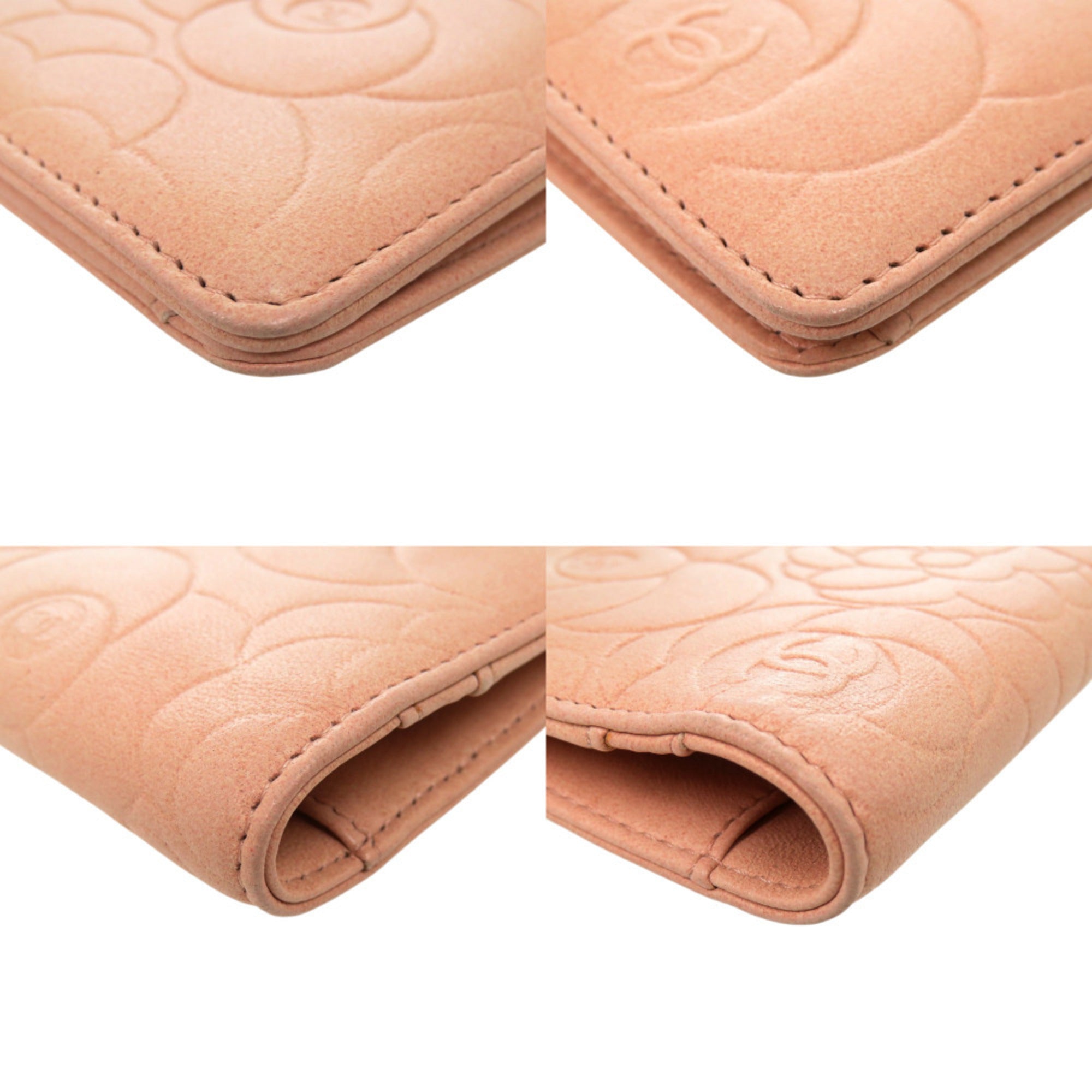 Chanel Pink Beige Leather Long Wallet (Bi-Fold) (Pre-Owned)