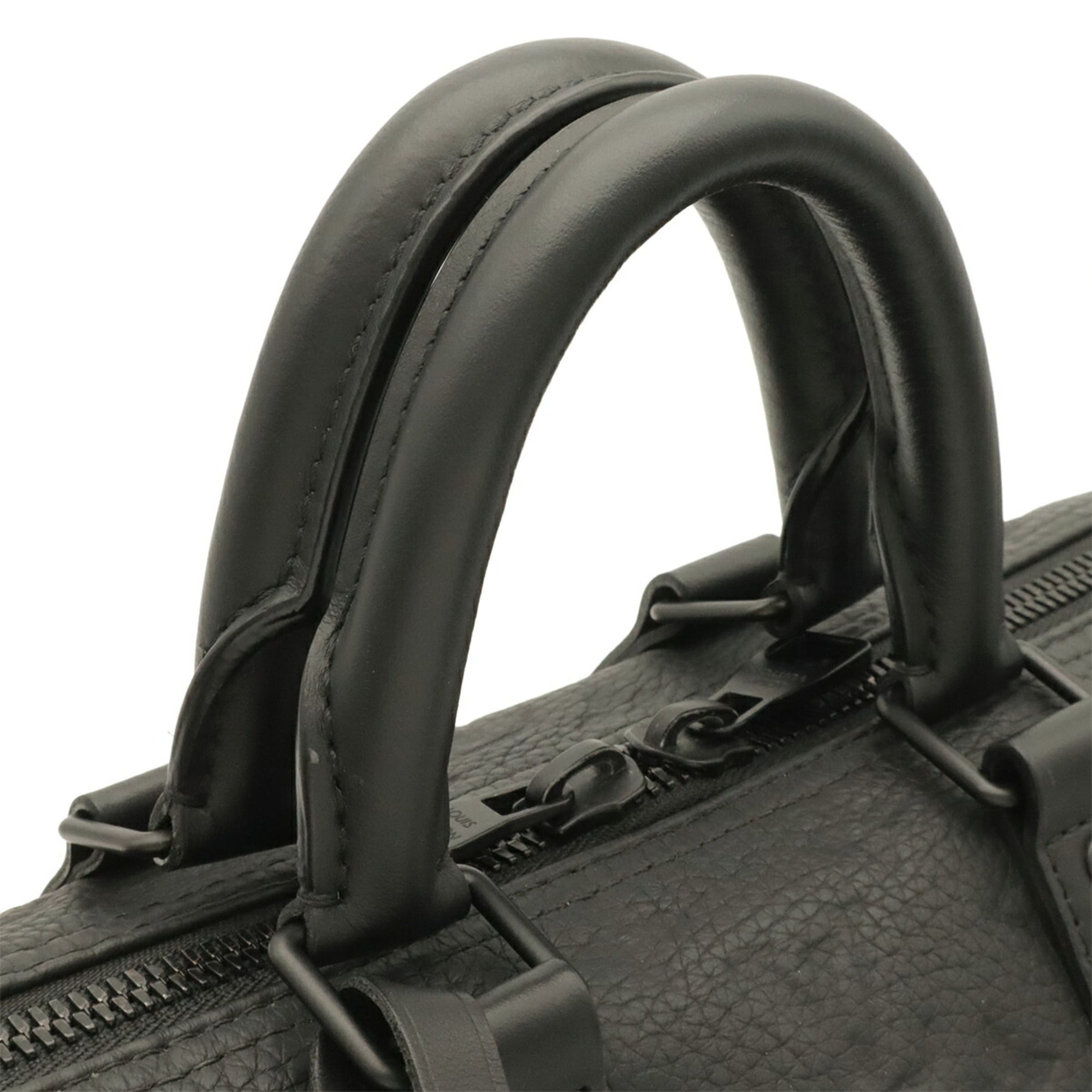 Louis Vuitton Noir Leather Boston Bag Handbag (Pre-Owned)
