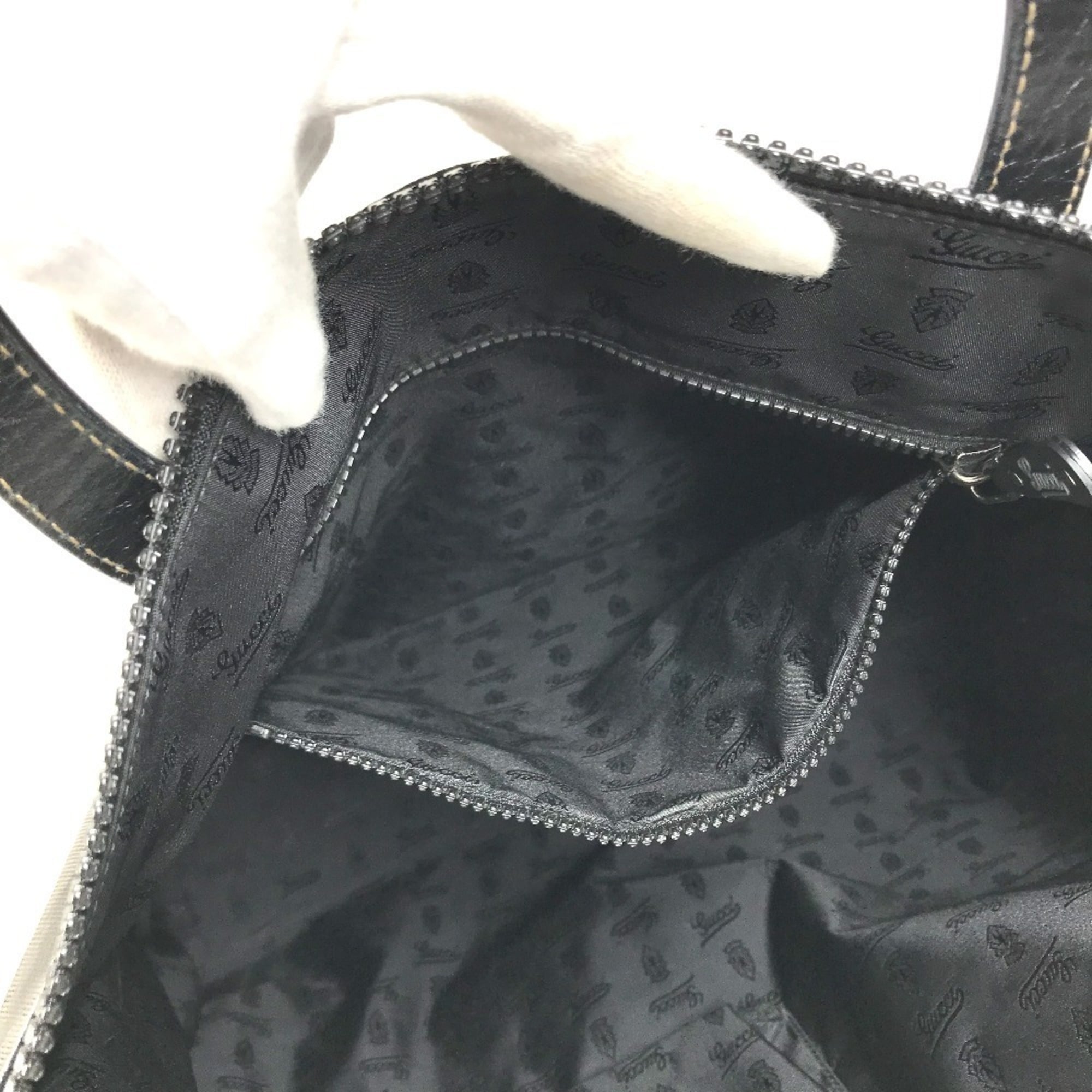 Gucci Hysteria Black Leather Coated Canvas Shoulder Bag Tote Bag (Pre-Owned)