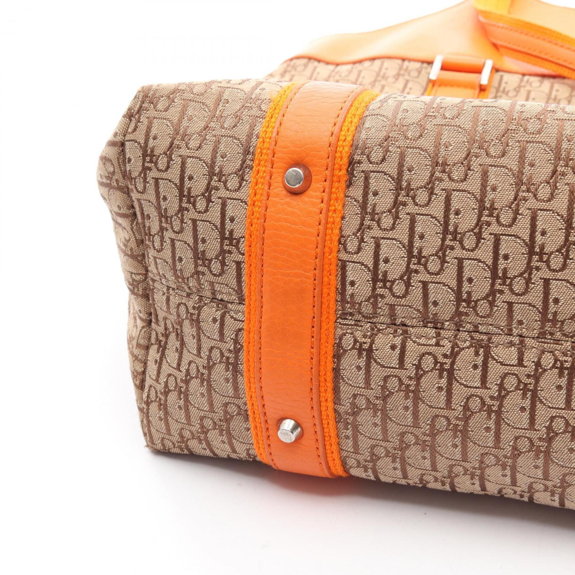 Christian Dior Beige Orange Coated Canvas Leather Handbag Tote Bag (Pre-Owned)