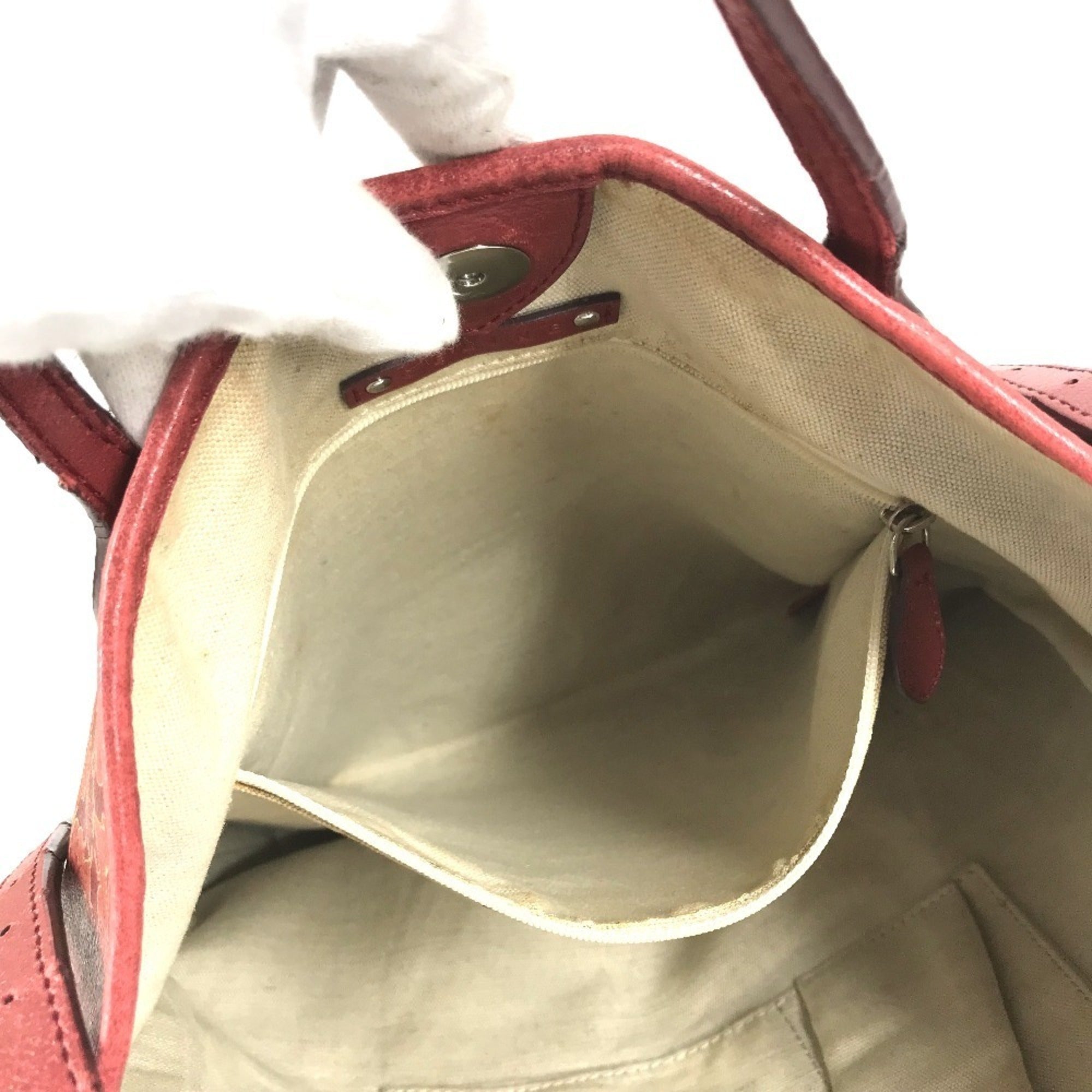 Celine Red Color Leather Coated Canvas Shoulder Bag Tote Bag (Pre-Owned)