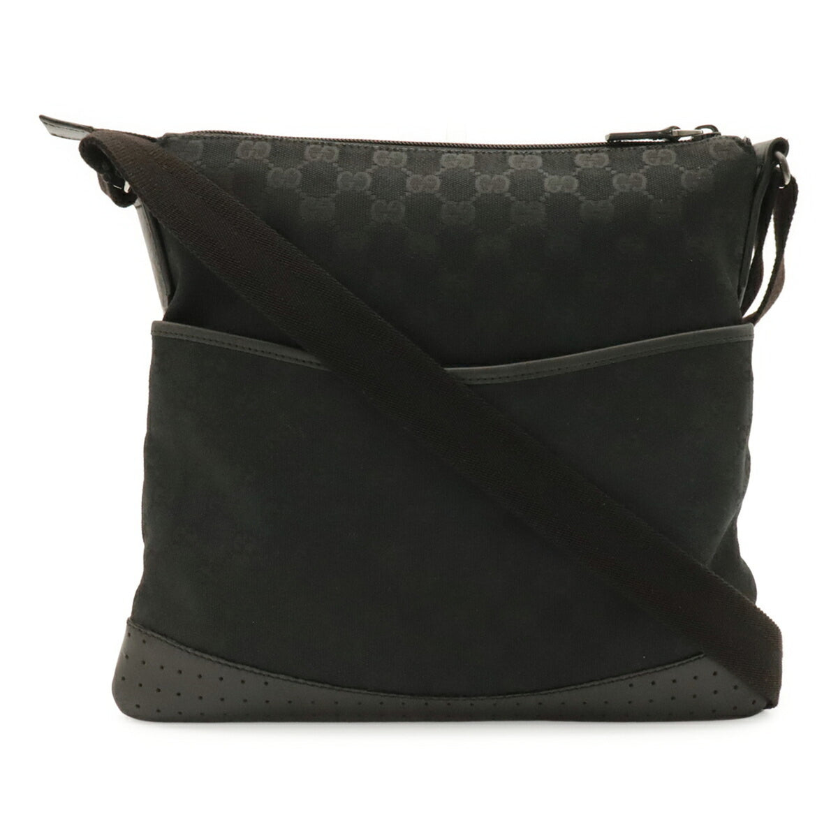 Gucci Black Canvas Leather Messenger Bag Shoulder Bag (Pre-Owned)