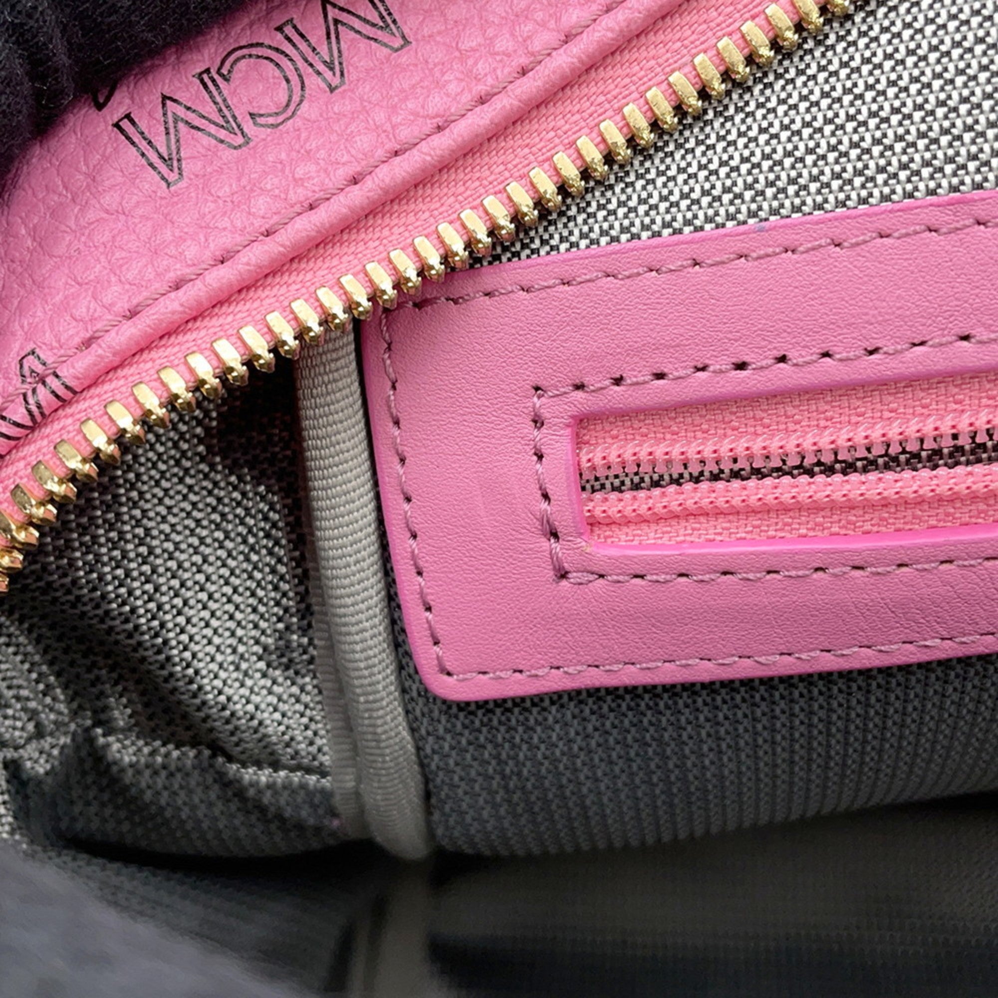 Mcm Pink Leather Canvas Backpack (Pre-Owned)