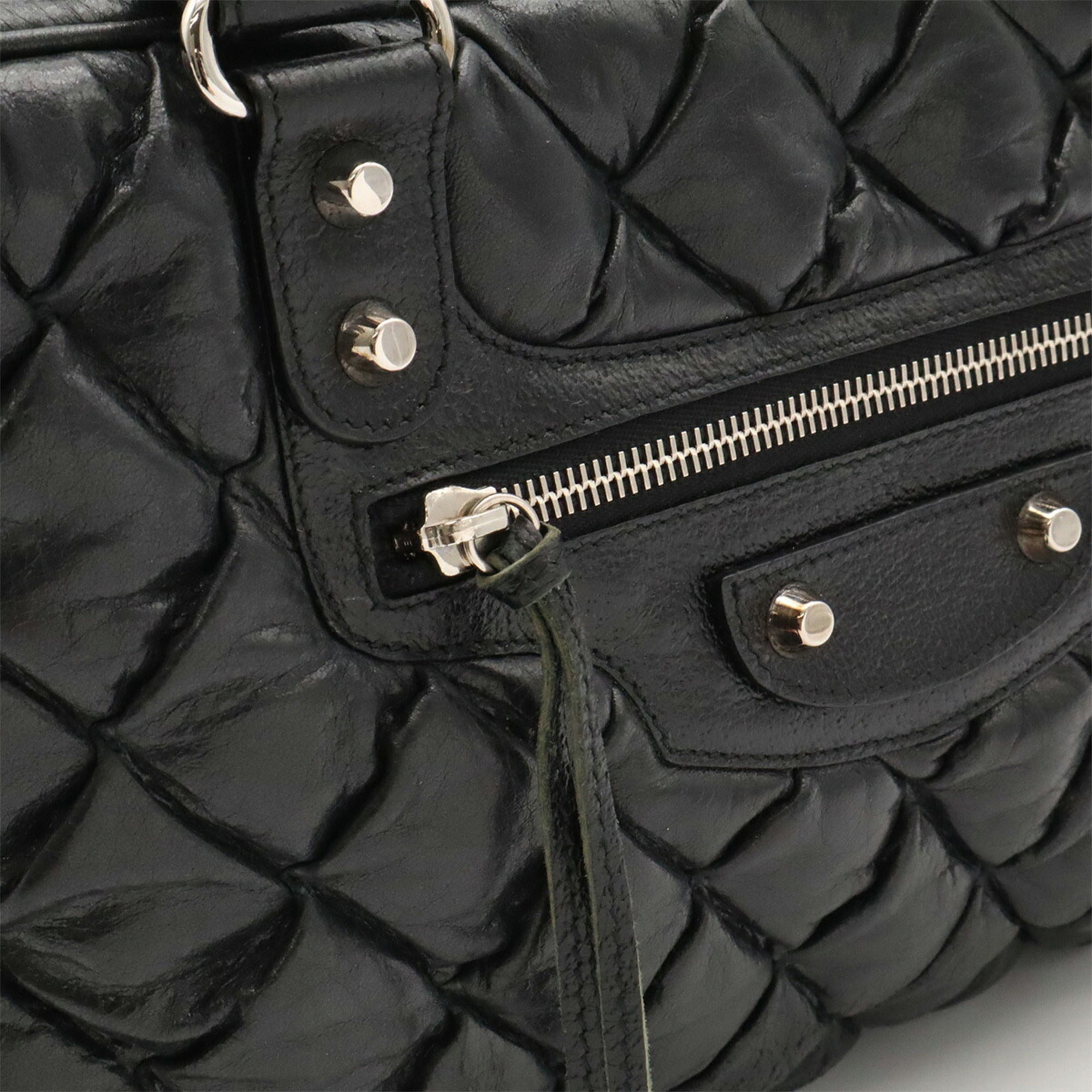 Balenciaga Black Leather Boston Bag Handbag (Pre-Owned)