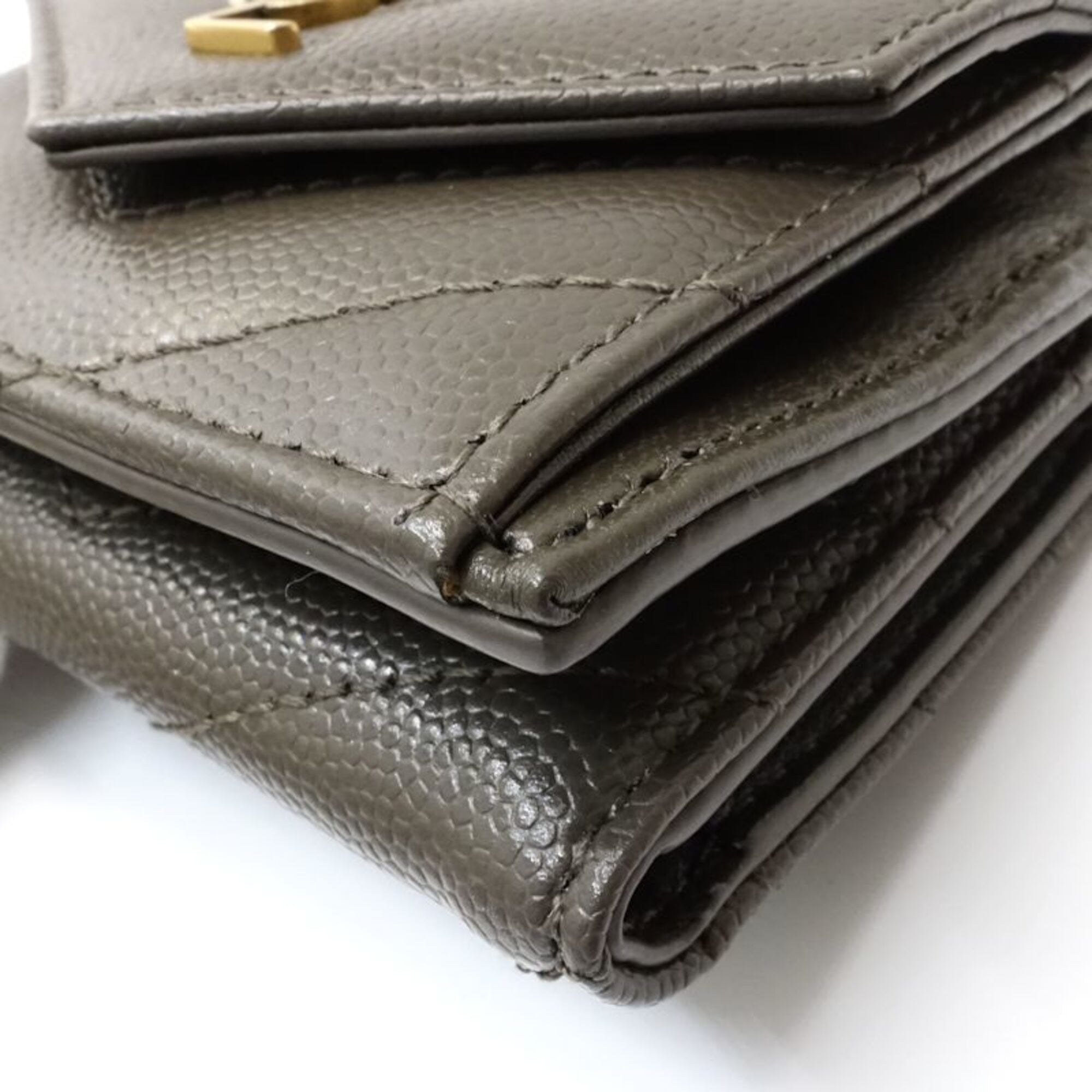 Saint Laurent Dark Gray Leather Wallet (Tri-Fold) (Pre-Owned)