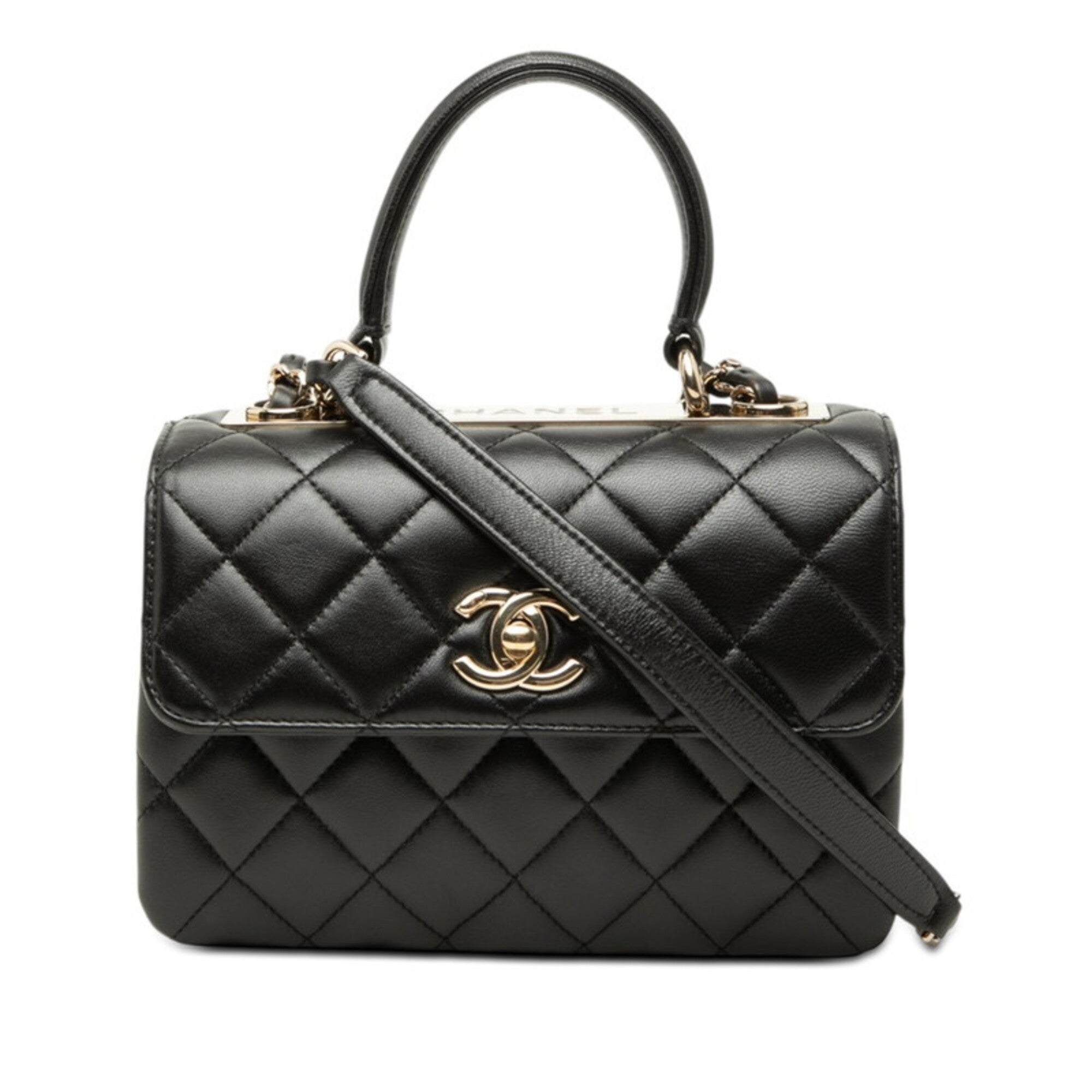 Chanel Black Leather Handbag Shoulder Bag (Pre-Owned)