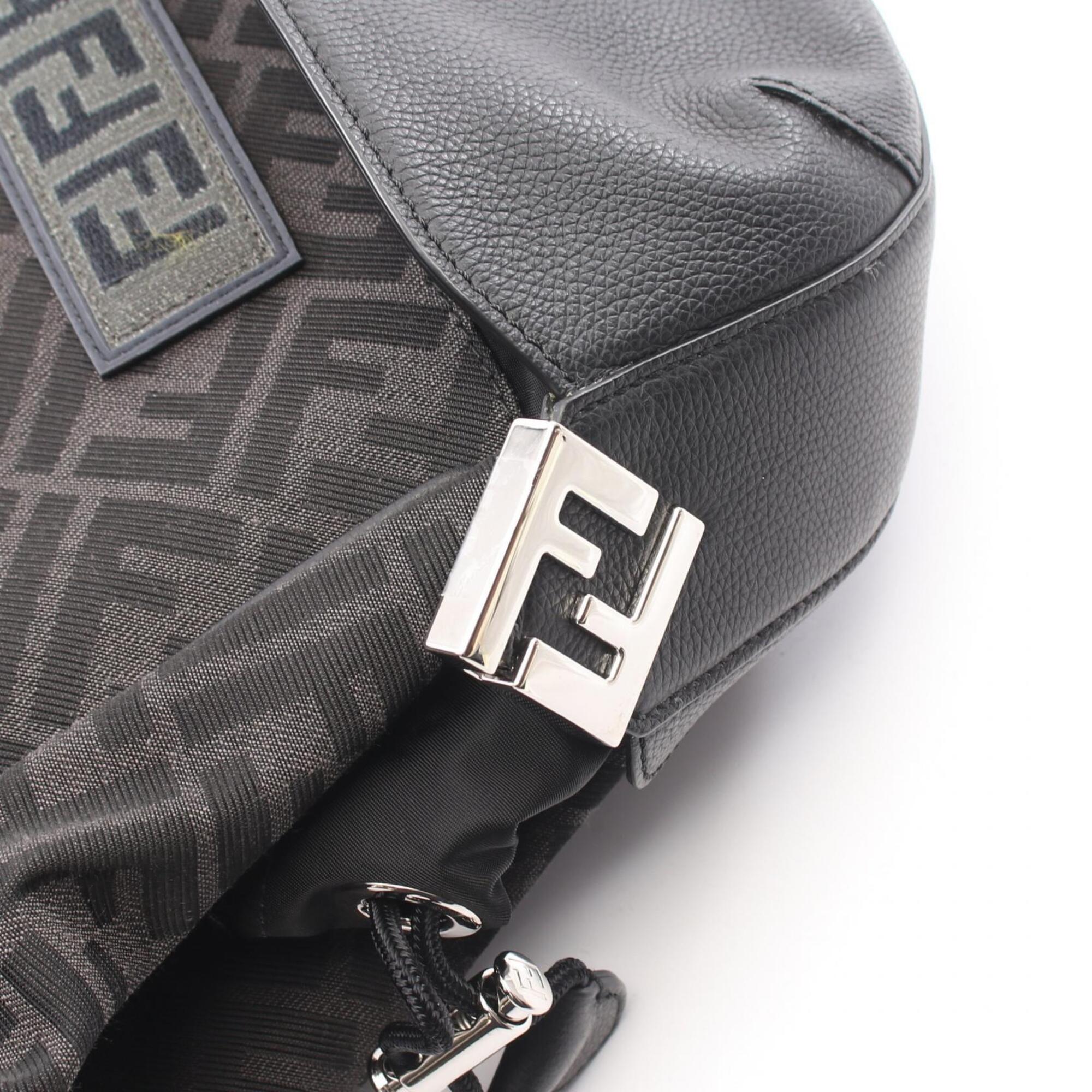 Fendi Black Gray Canvas Leather Backpack (Pre-Owned)