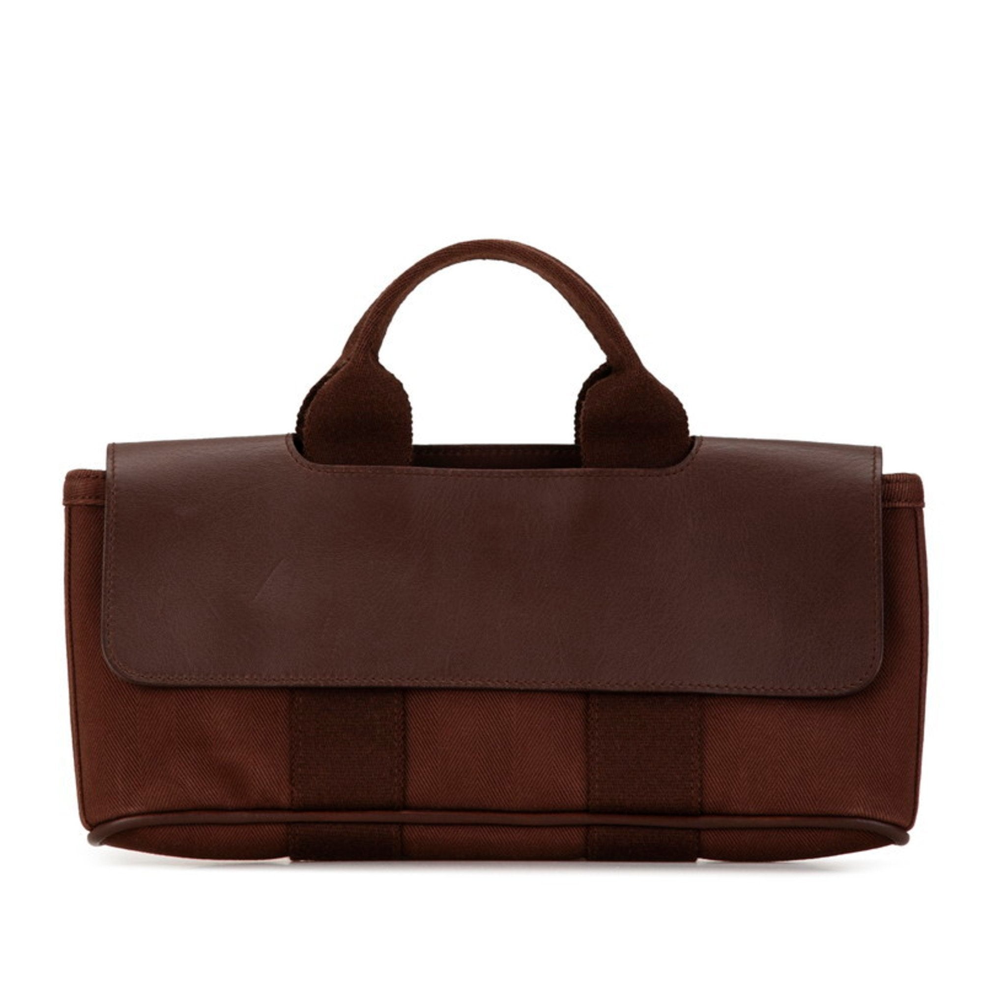 Hermes Brown Toile Chevron Leather Handbag (Pre-Owned)