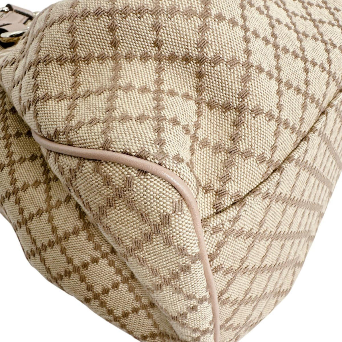 Gucci Beige Beige Brown Brown White Canvas Handbag Tote Bag (Pre-Owned)