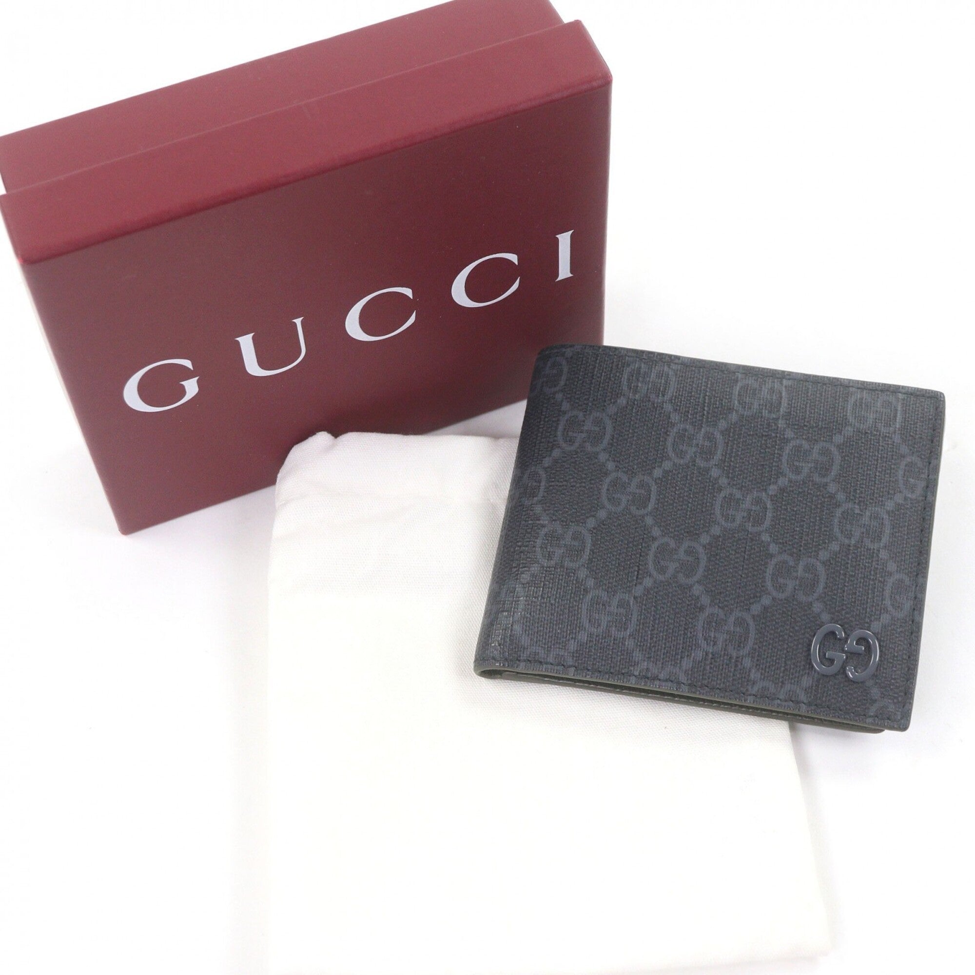 Gucci Gray Khaki Gg Canvas Leather Wallet (Bi-Fold) (Pre-Owned)