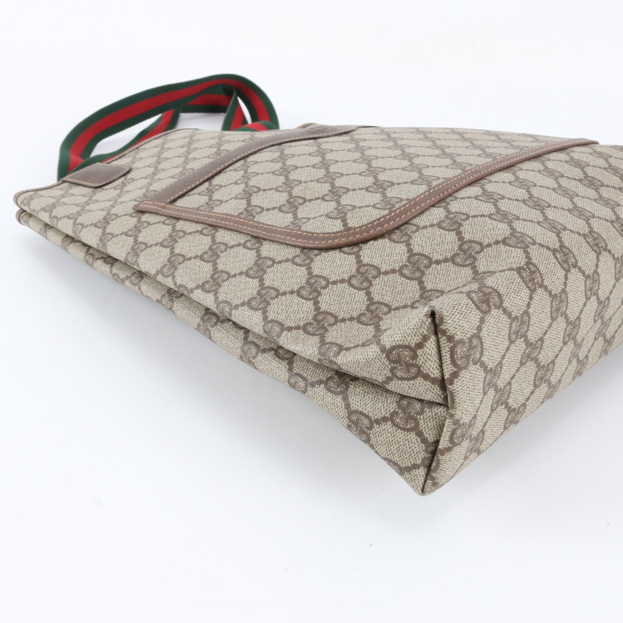 Gucci Beige Brown Leather Coated Canvas Shoulder Bag Tote Bag (Pre-Owned)