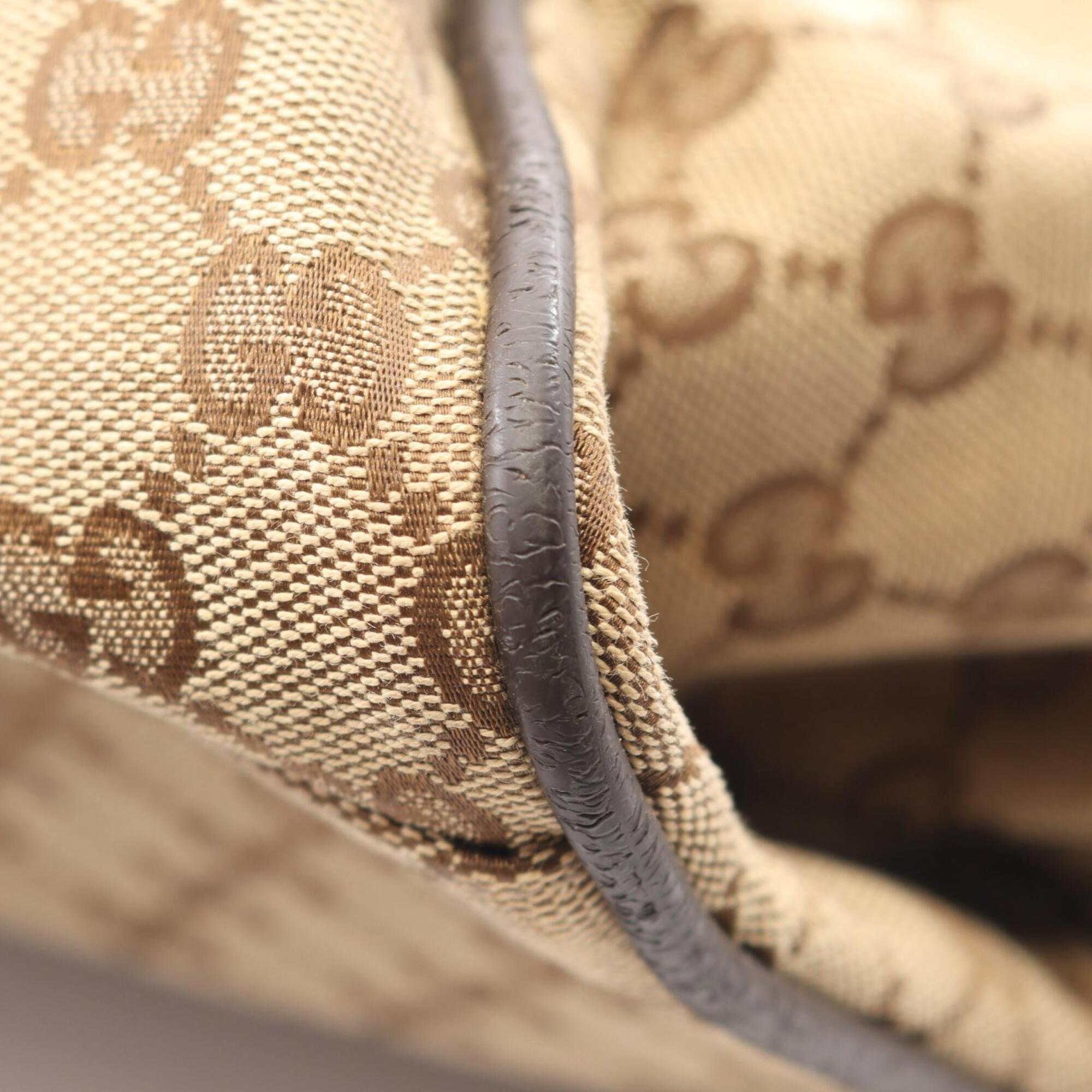 Gucci Beige Brown Gg Canvas Leather Boston Bag Handbag (Pre-Owned)