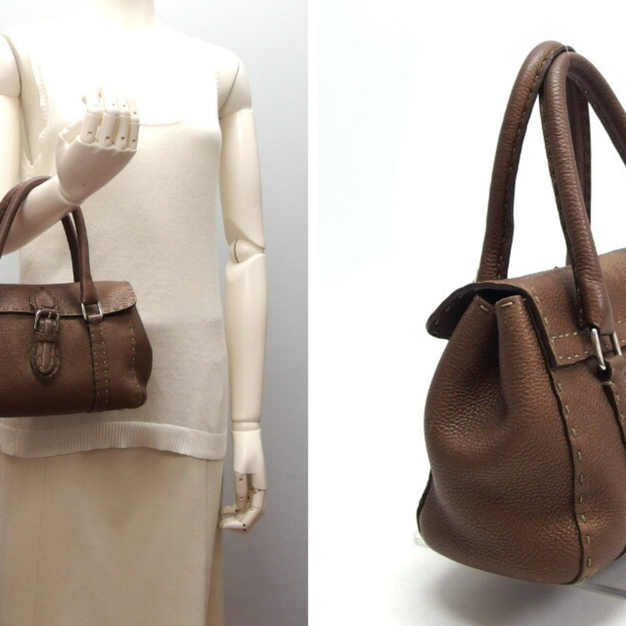 Fendi Bronze Dark Brown Leather Handbag (Pre-Owned)