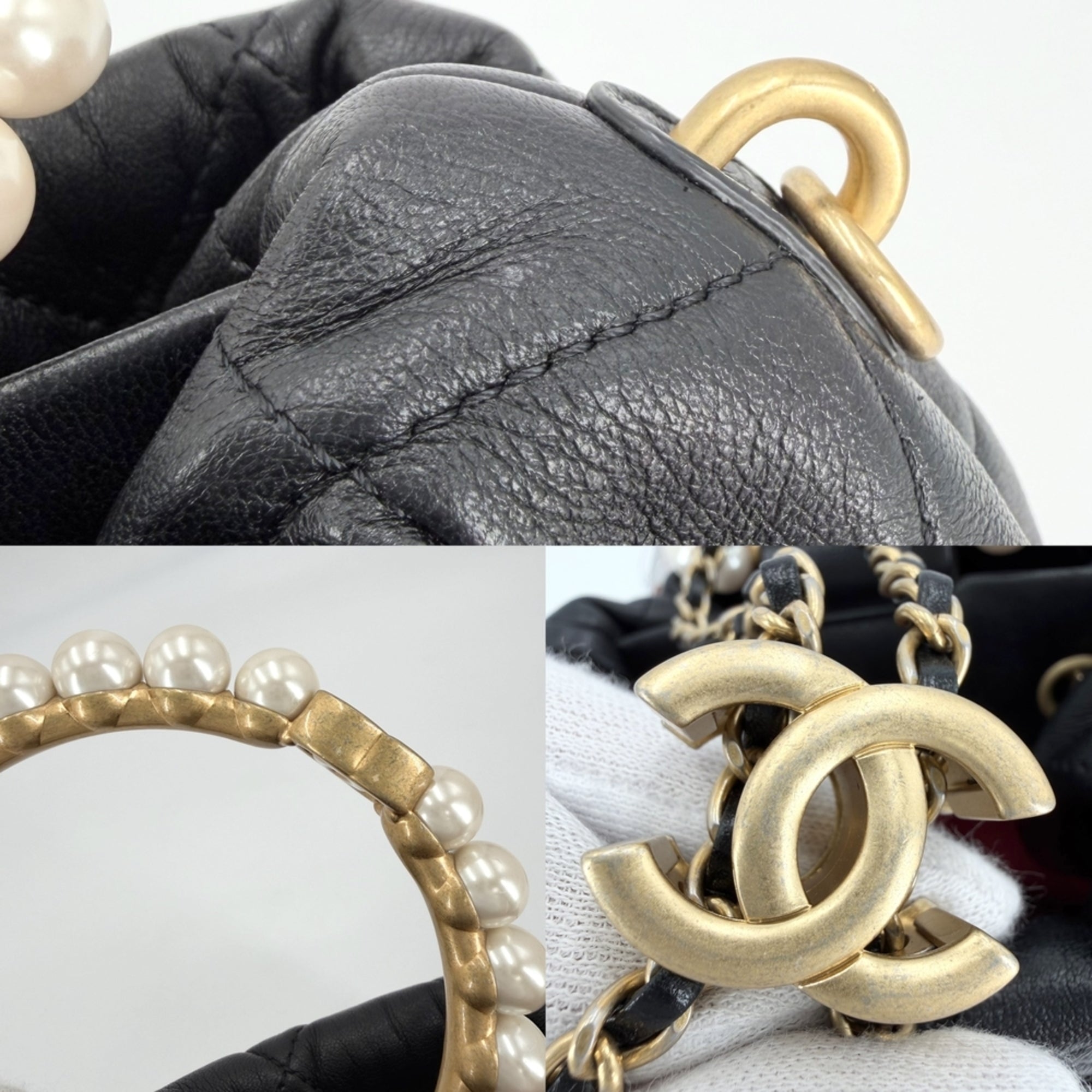 Chanel Black White Leather Handbag (Pre-Owned)