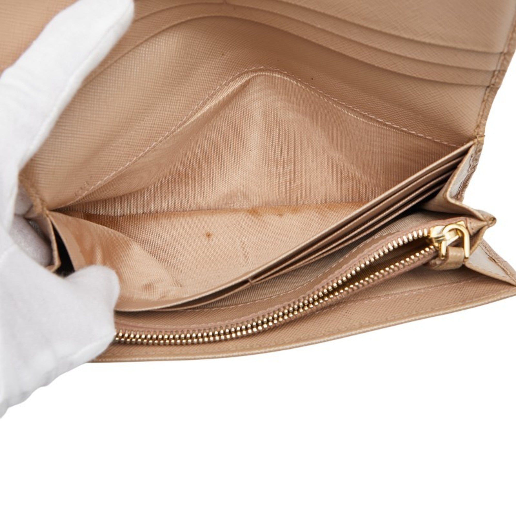 Prada Beige Leather Long Wallet (Tri-Fold) (Pre-Owned)