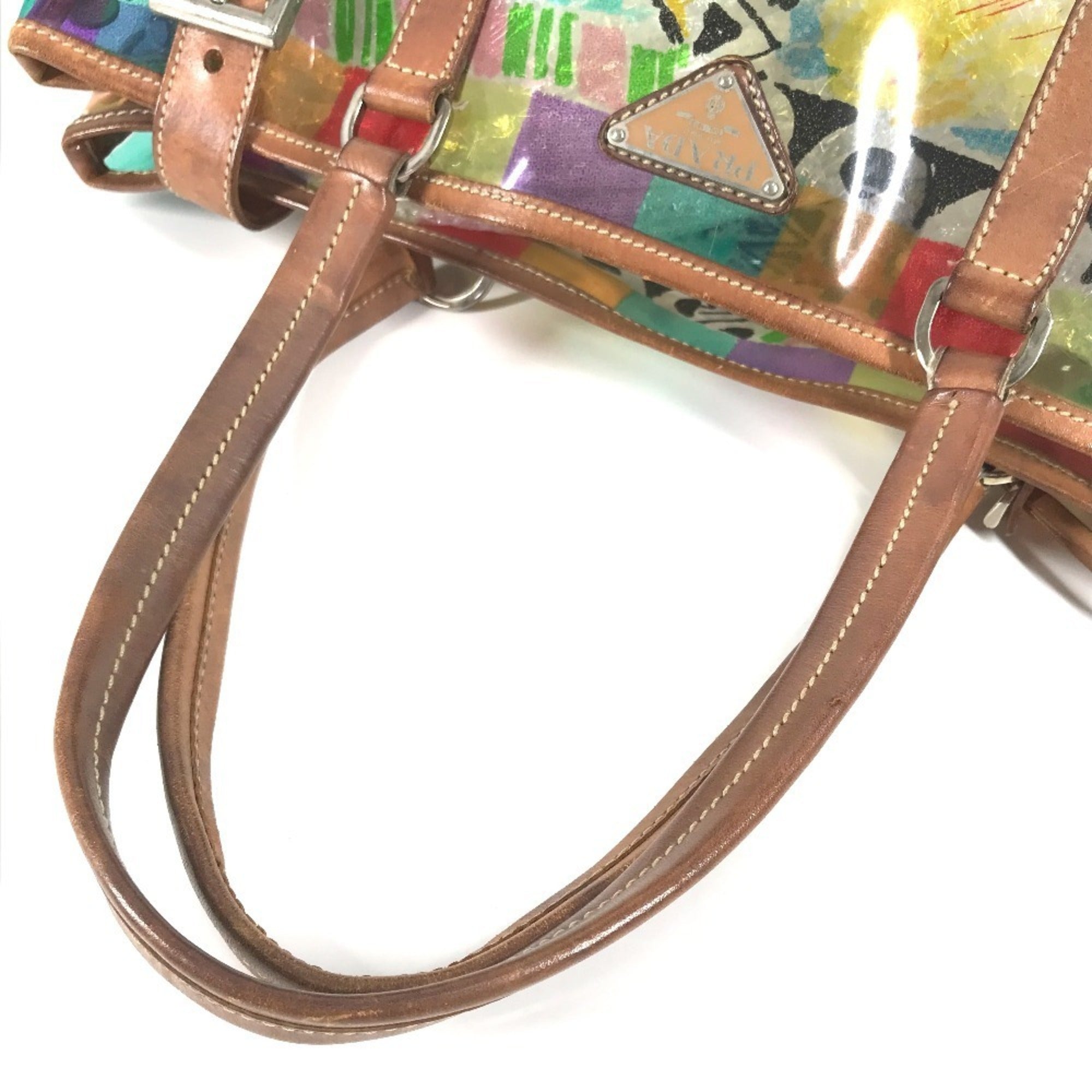 Prada Multi-Color Vinyl Shoulder Bag Tote Bag (Pre-Owned)