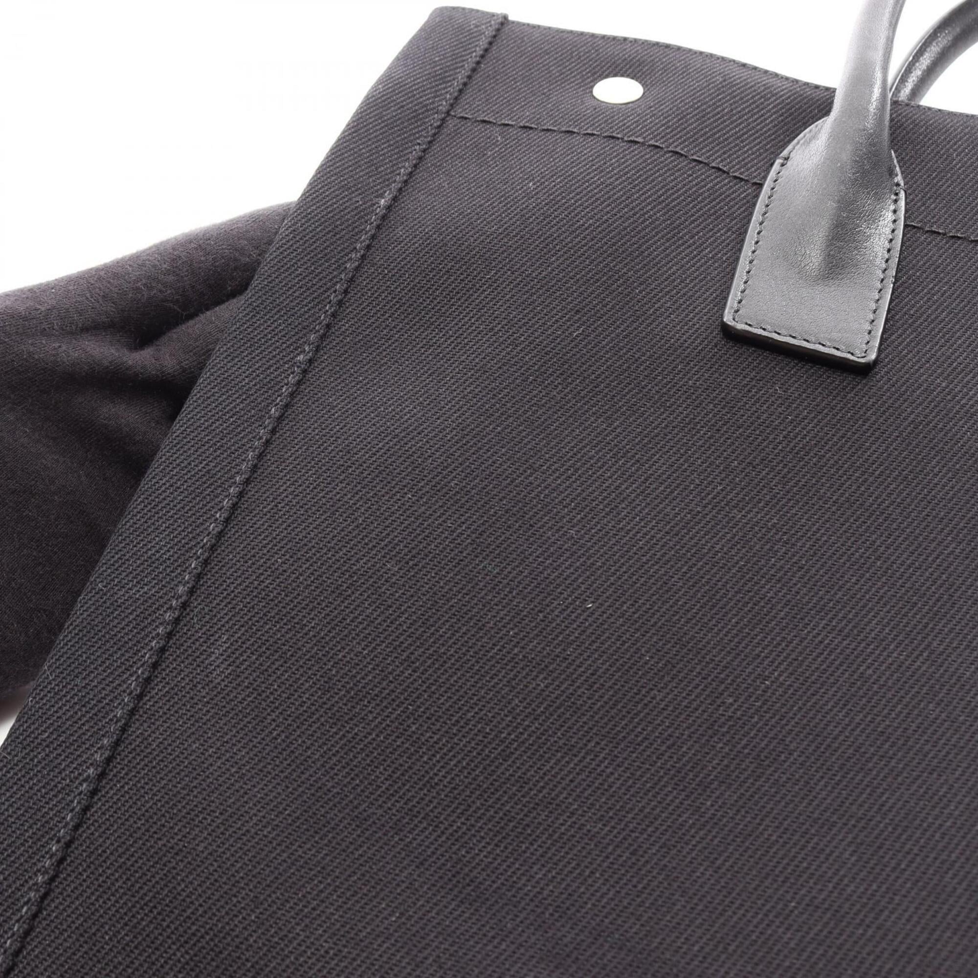 Yves Saint Laurent Black White Canvas Leather Handbag Tote Bag (Pre-Owned)