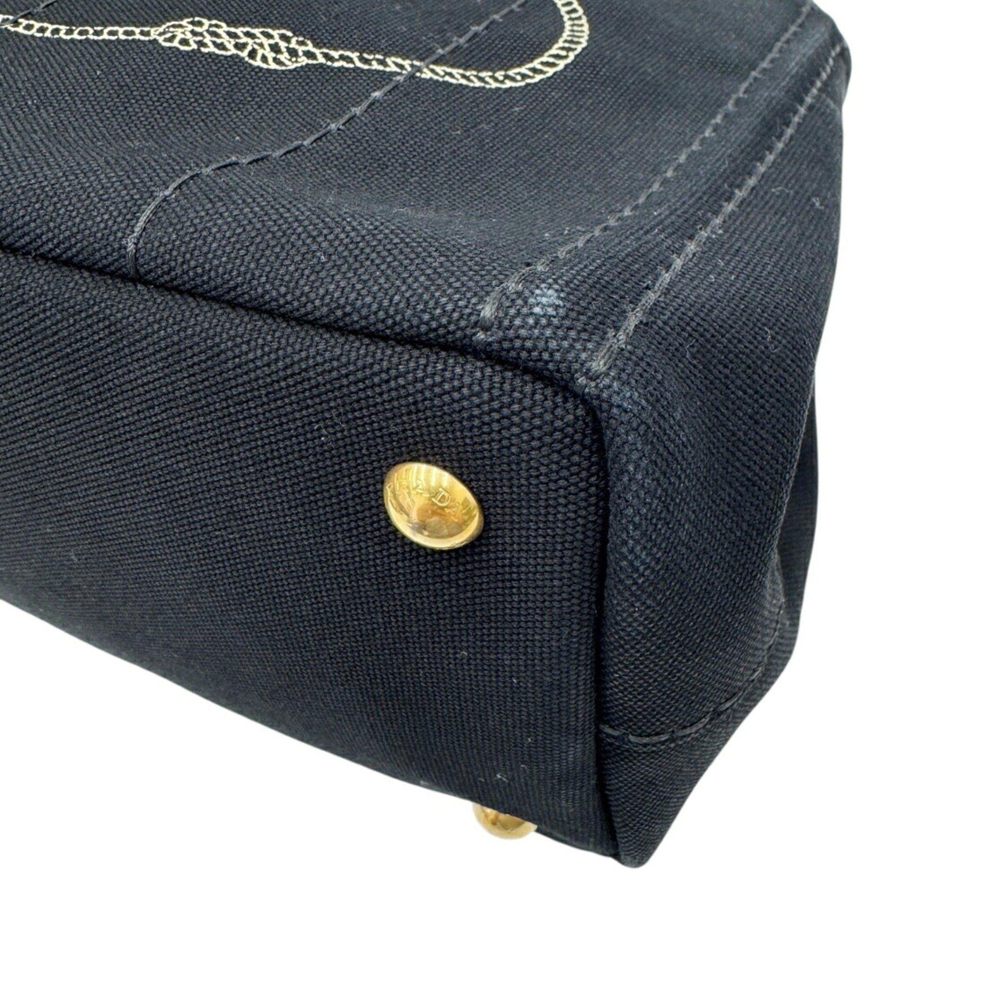 Prada Black White Canvas Handbag Shoulder Bag (Pre-Owned)