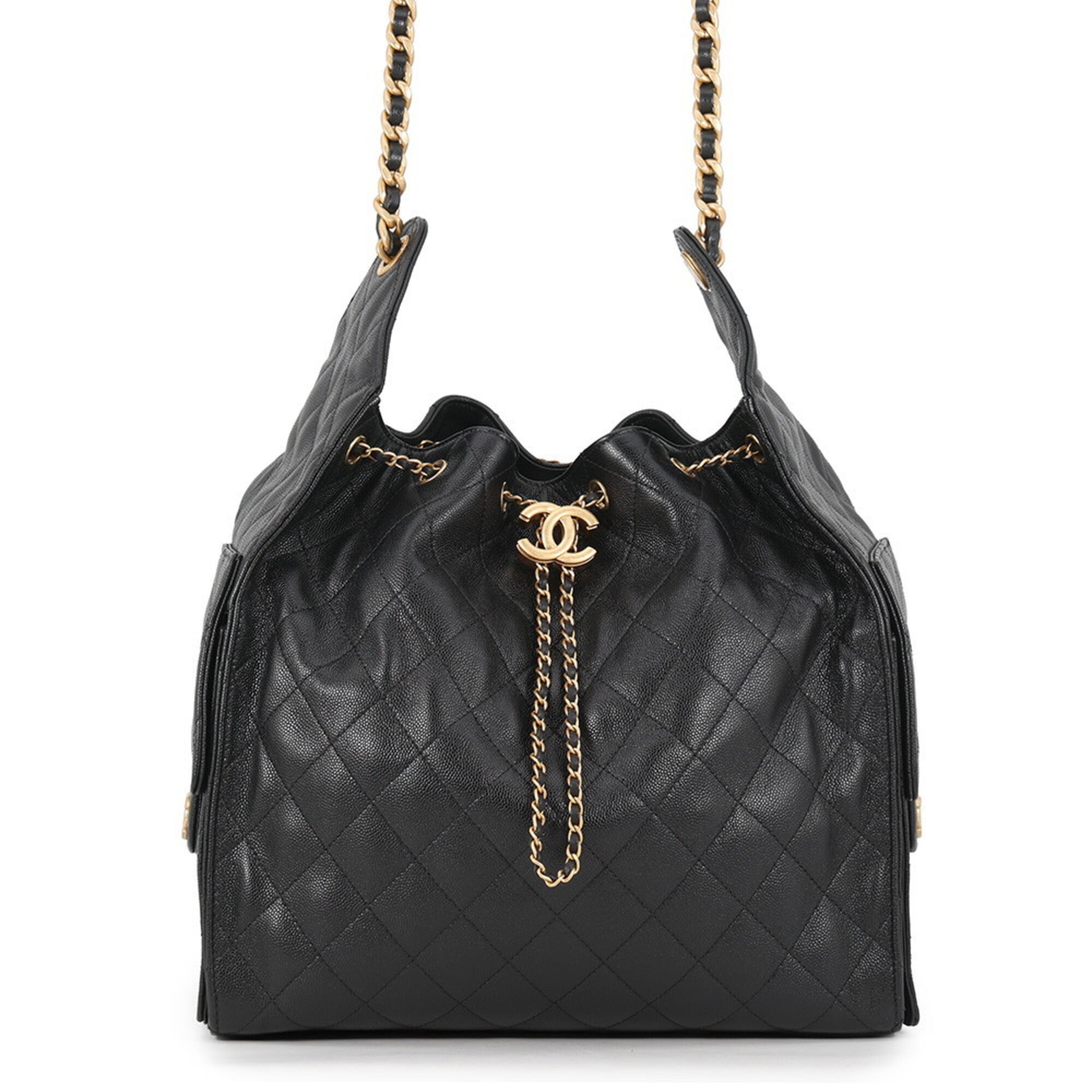 Chanel Matelasse Black Grained Calfskin Handbag Shoulder Bag (Pre-Owned)