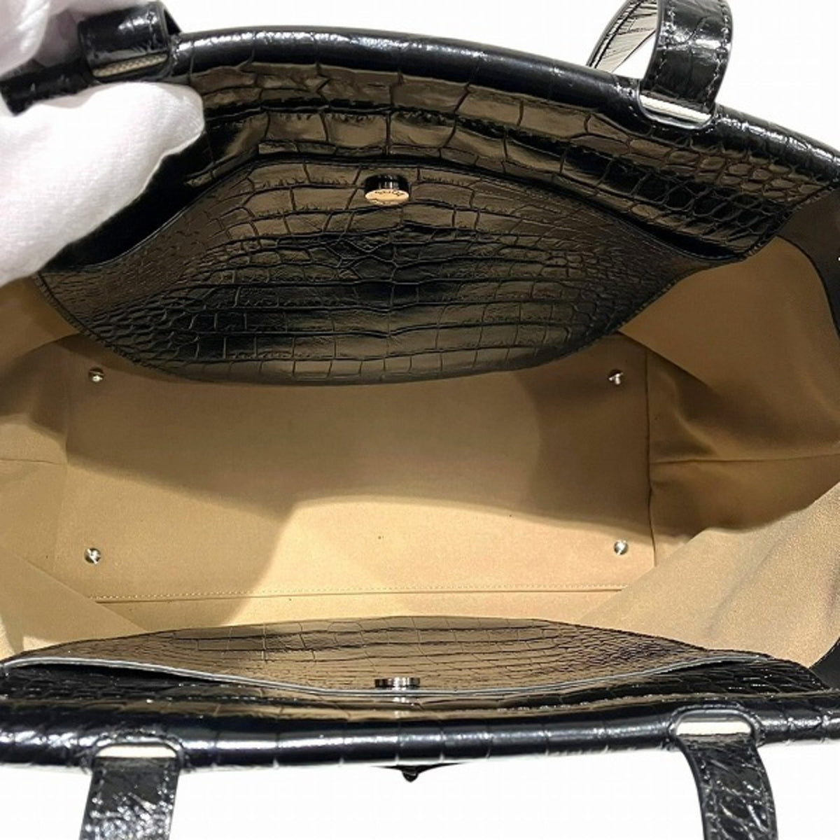 Tod's Beige Black Canvas Leather Tote Bag (Pre-Owned)