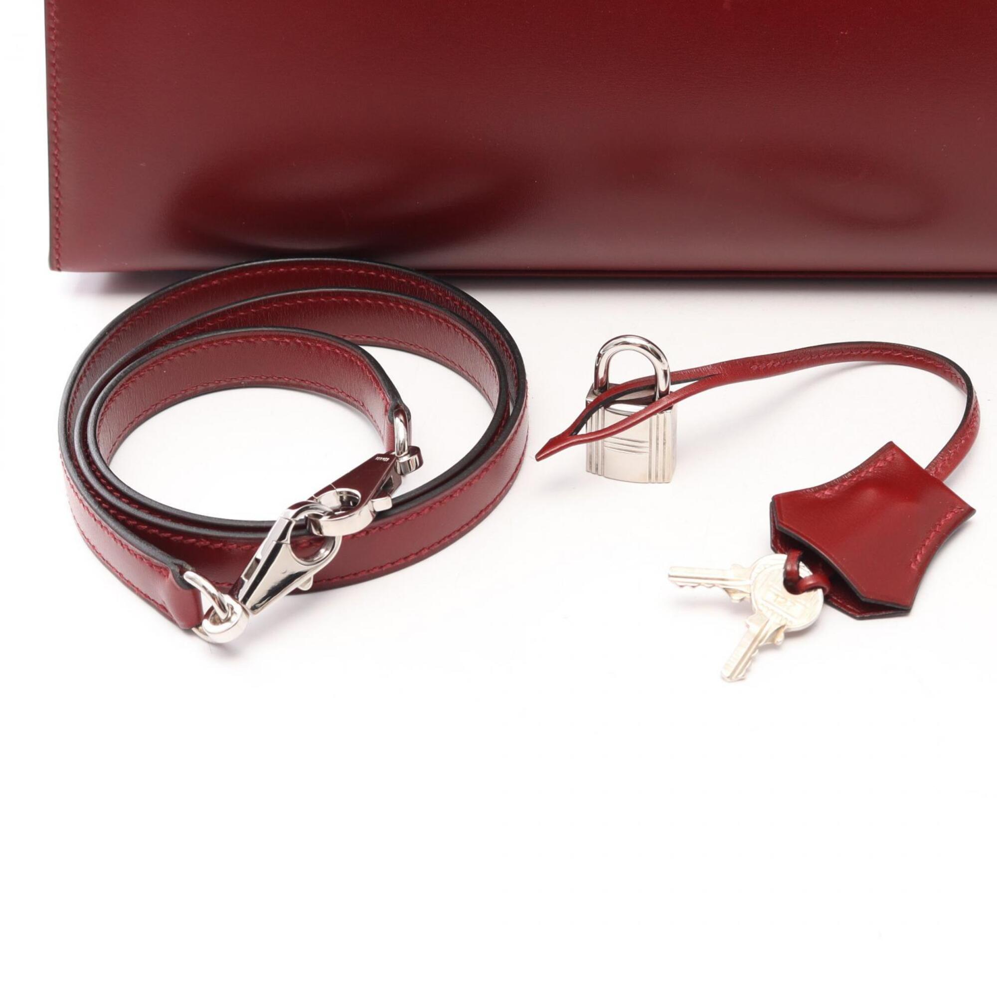 Hermes Bordeaux Box Calf Leather Handbag (Pre-Owned)