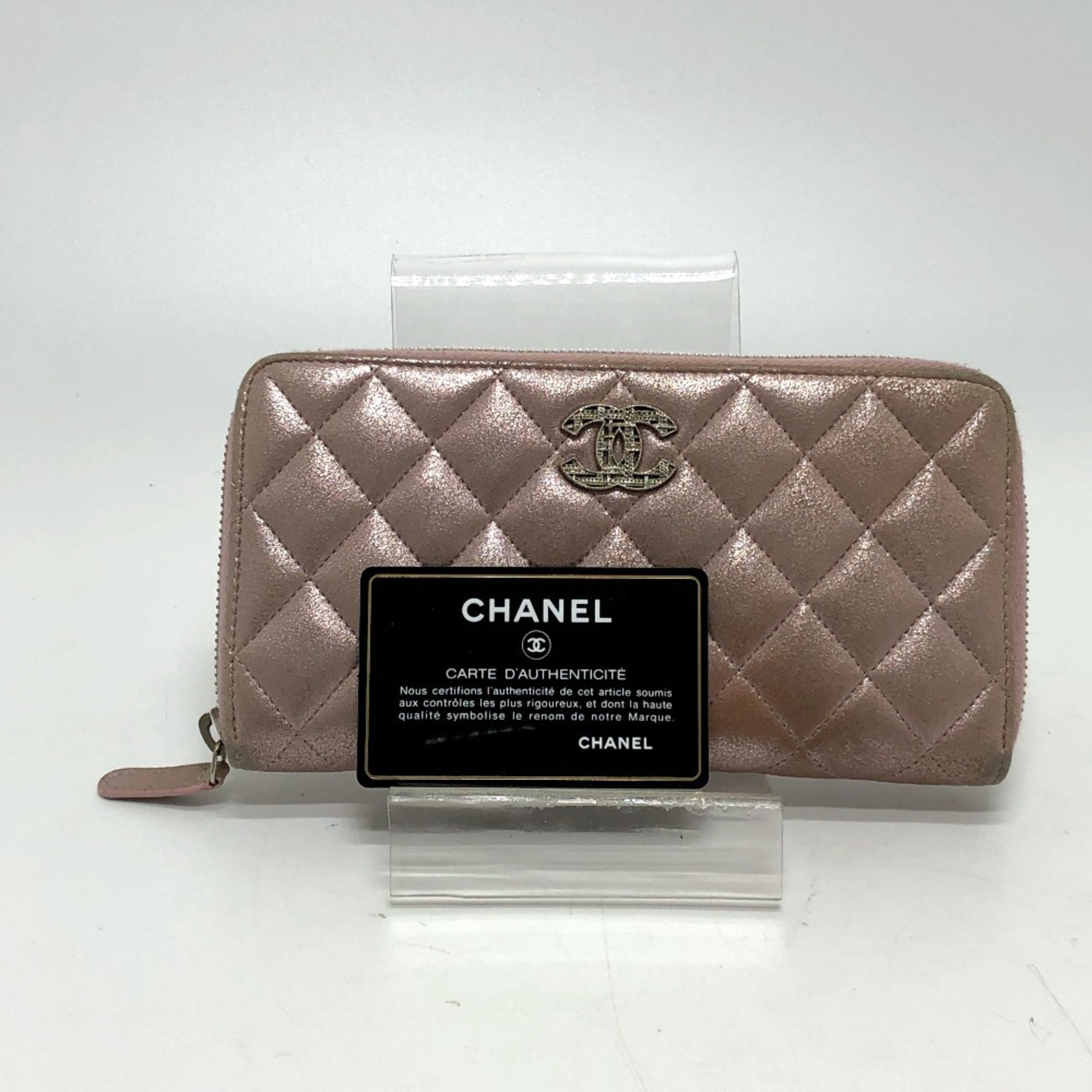 Chanel Pink Leather Long Wallet (Bi-Fold) (Pre-Owned)