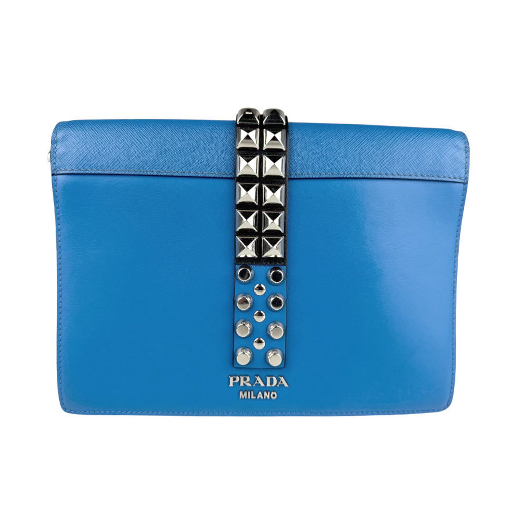 Prada Black Blue Leather Clutch Bag Shoulder Bag (Pre-Owned)