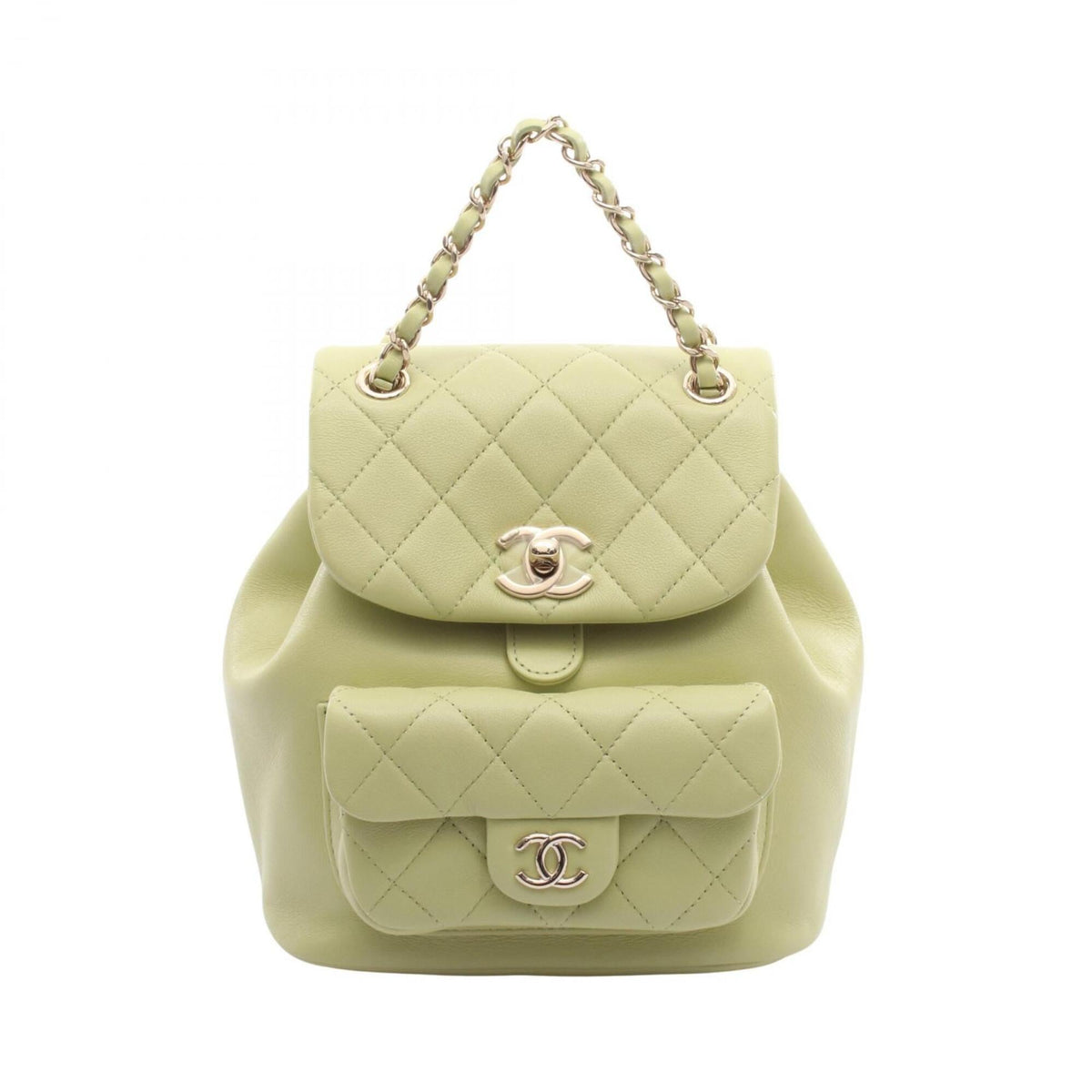 Chanel Matelasse Green Leather Backpack Handbag (Pre-Owned)