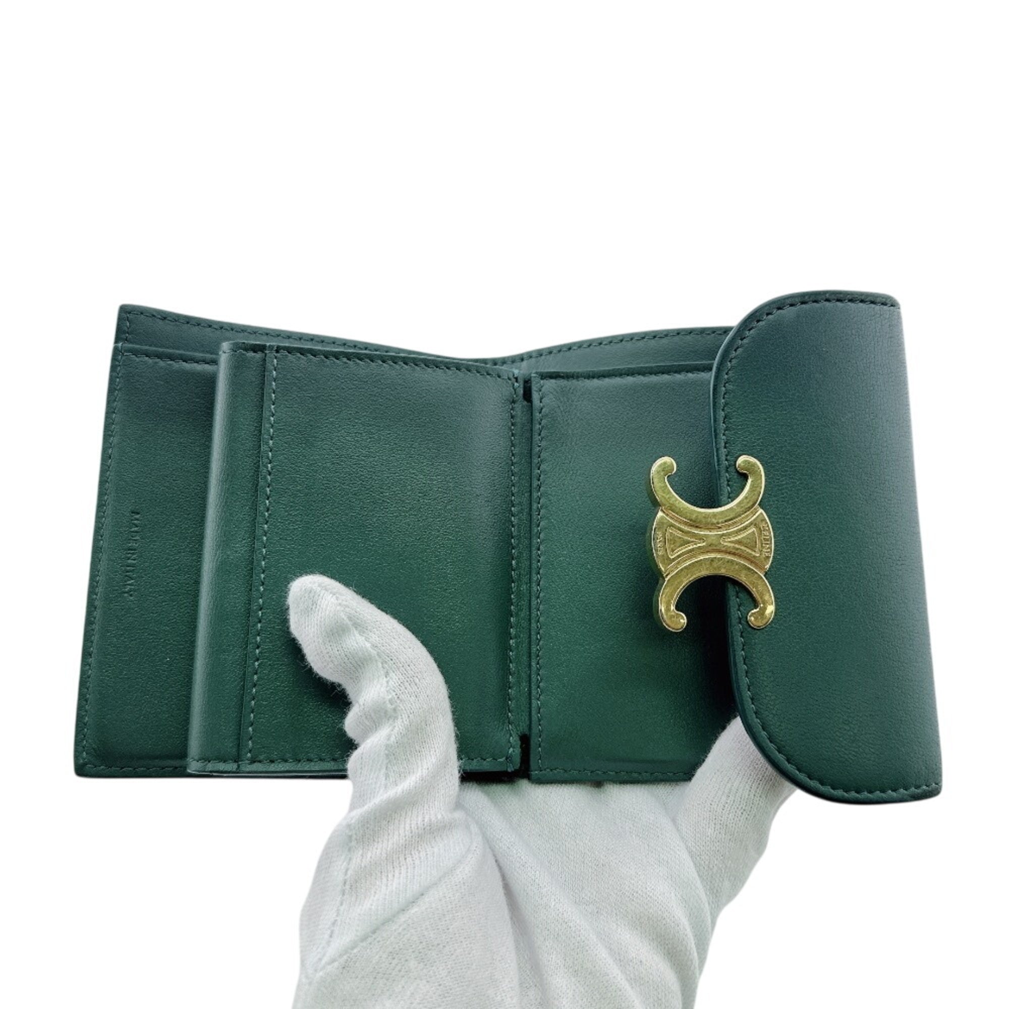 Celine Green Leather Wallet (Tri-Fold) (Pre-Owned)