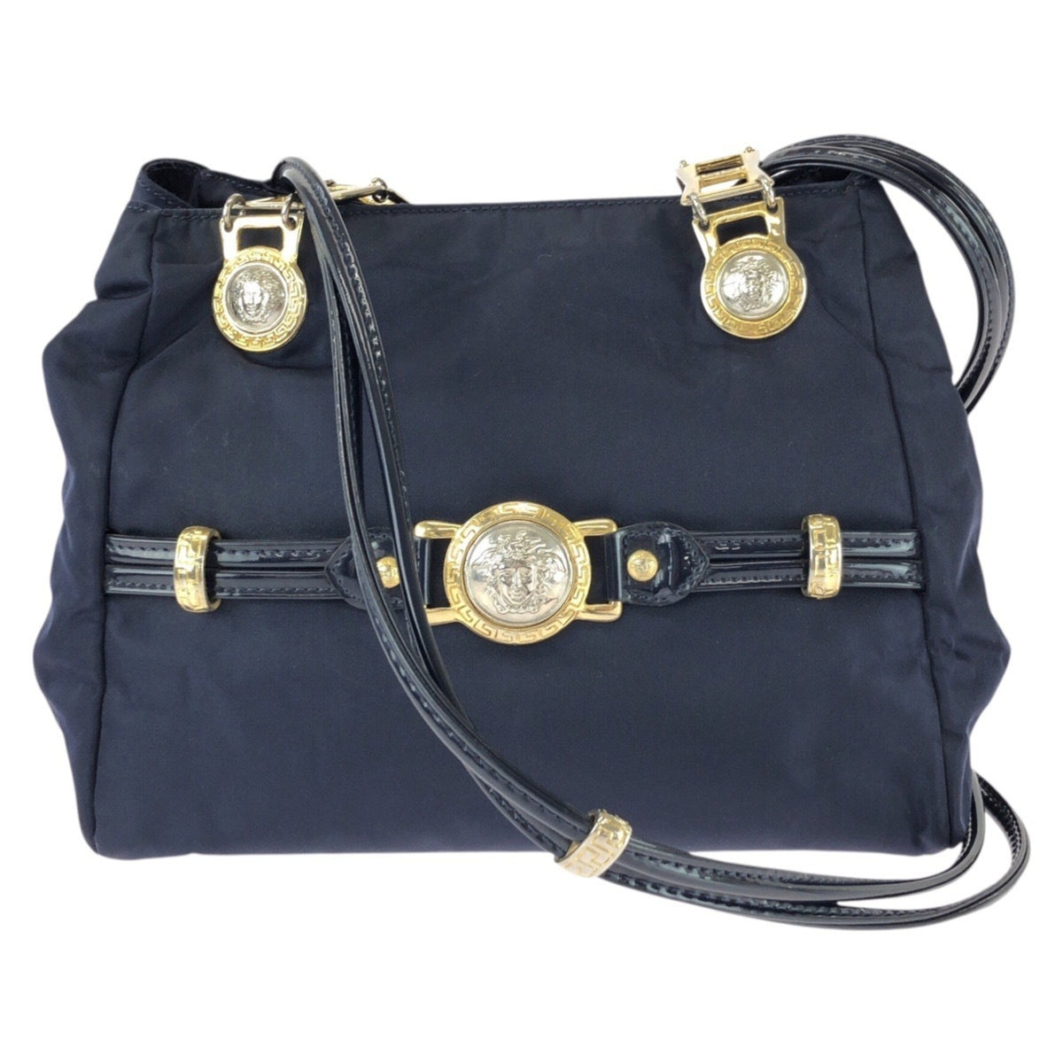 Versace Navy Nylon Patent Leather Shoulder Bag (Pre-Owned)