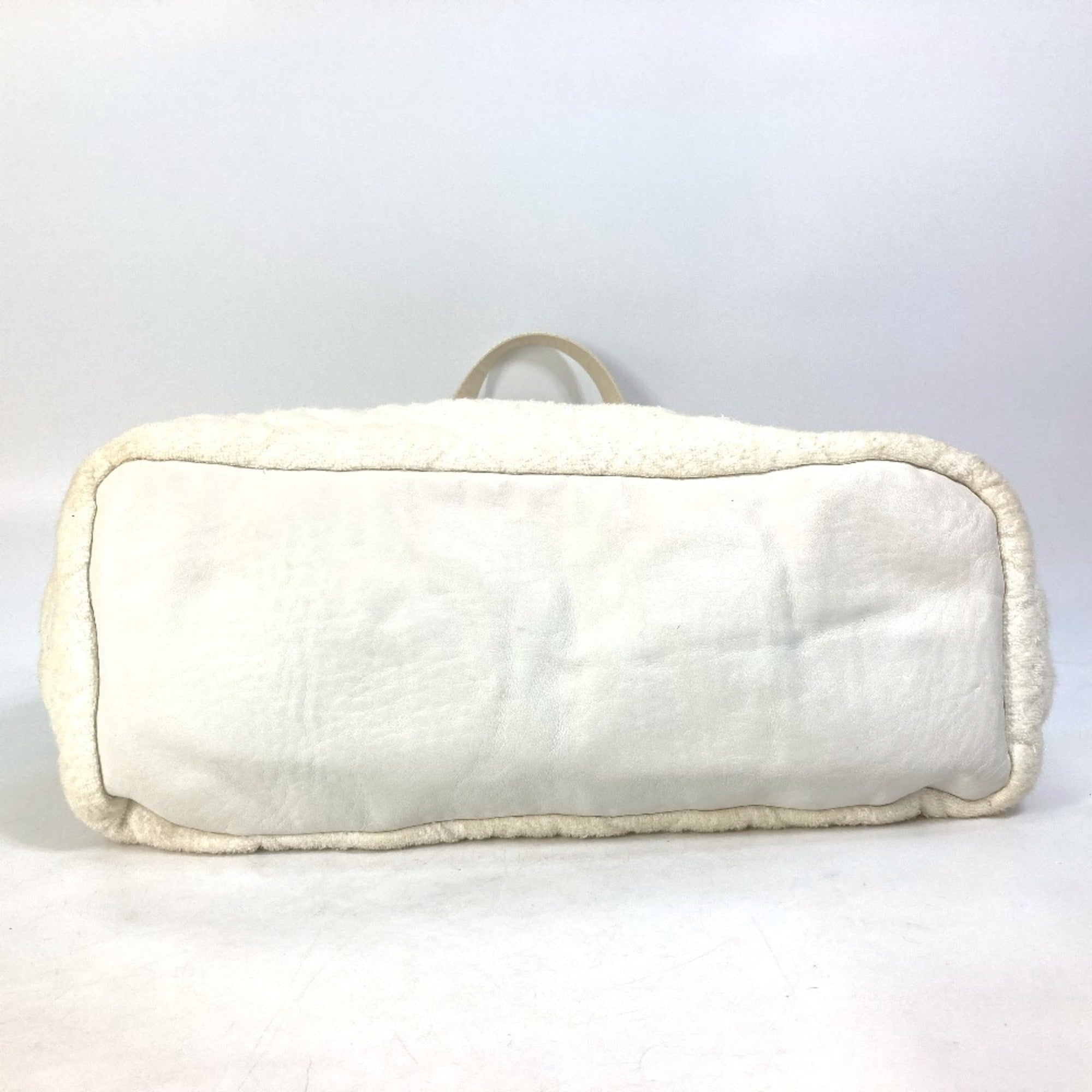 Chanel White Cotton Leather Beach Bag Shoulder Bag Tote Bag (Pre-Owned)