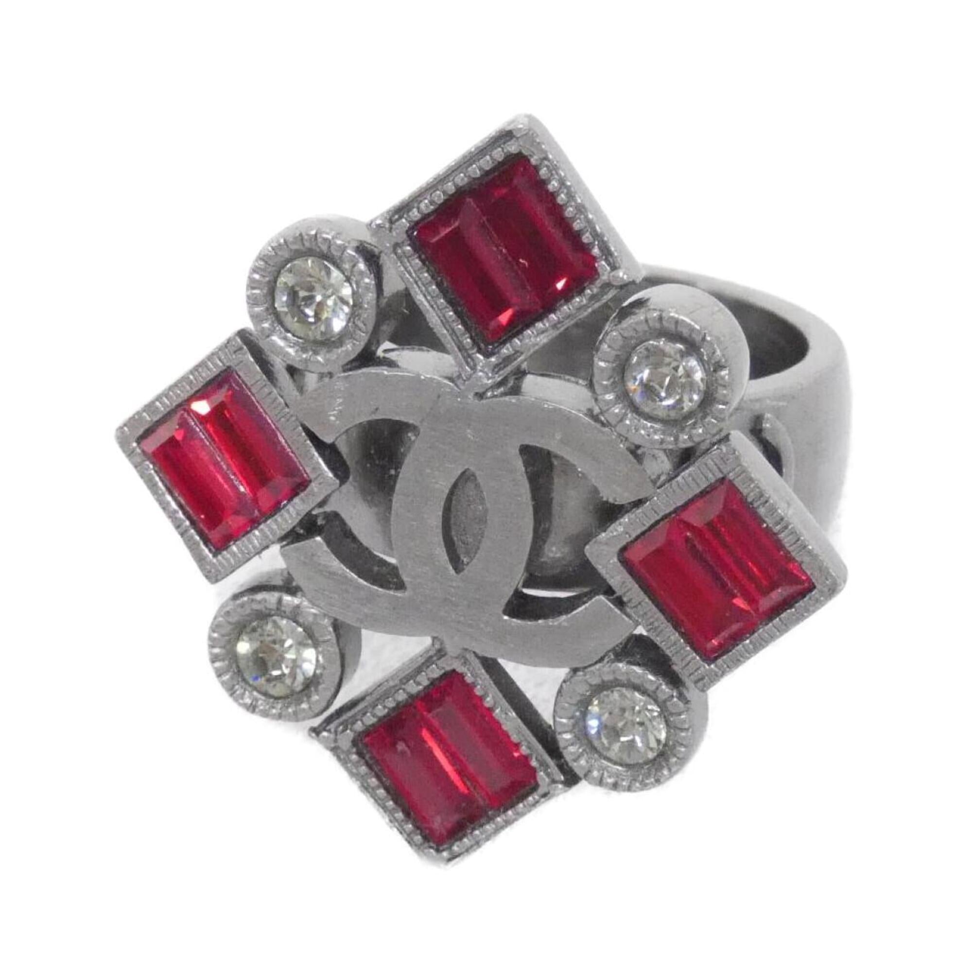 Chanel Silver Red Color Band Ring (Pre-Owned)