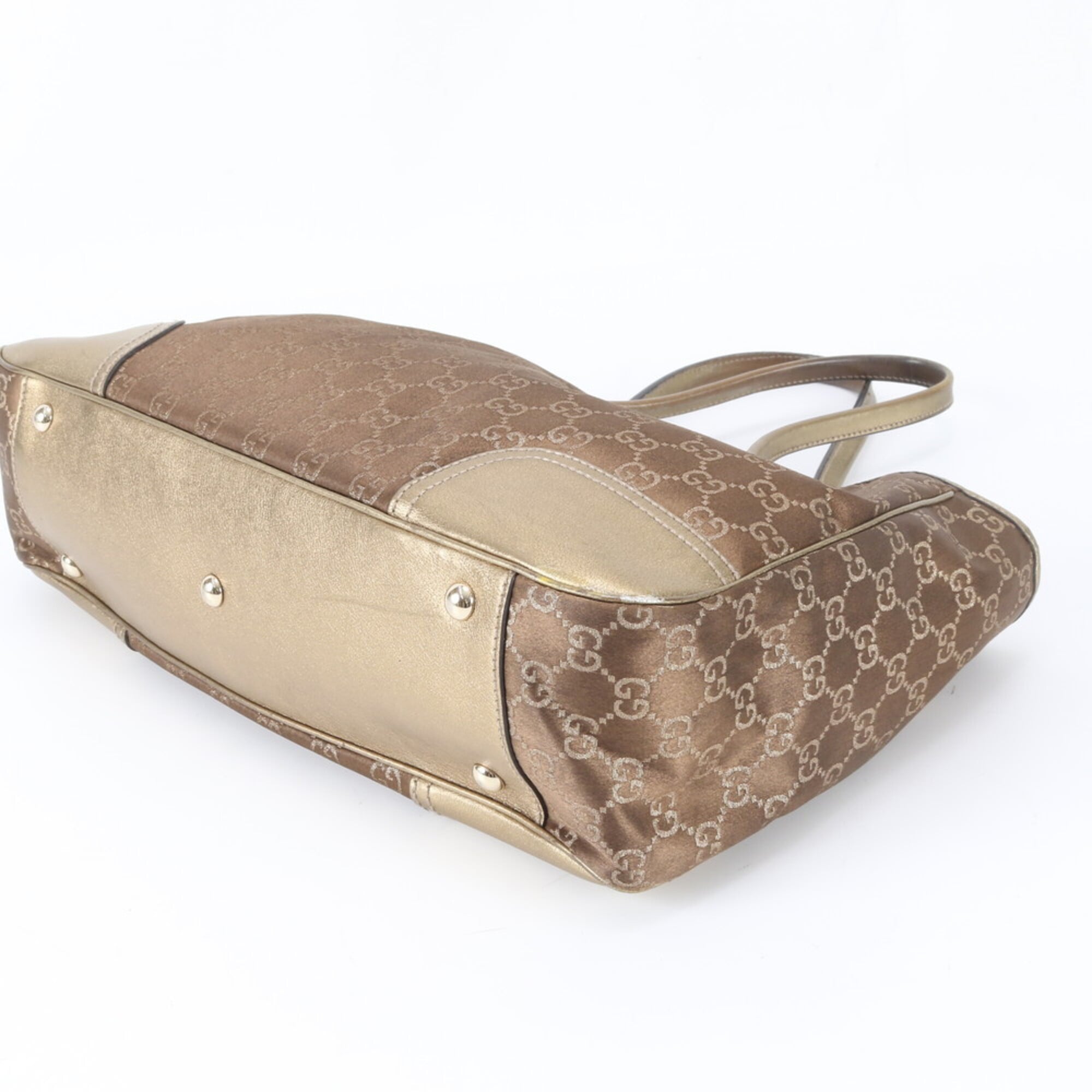 Gucci Gold Leather Canvas Handbag Shoulder Bag Tote Bag (Pre-Owned)