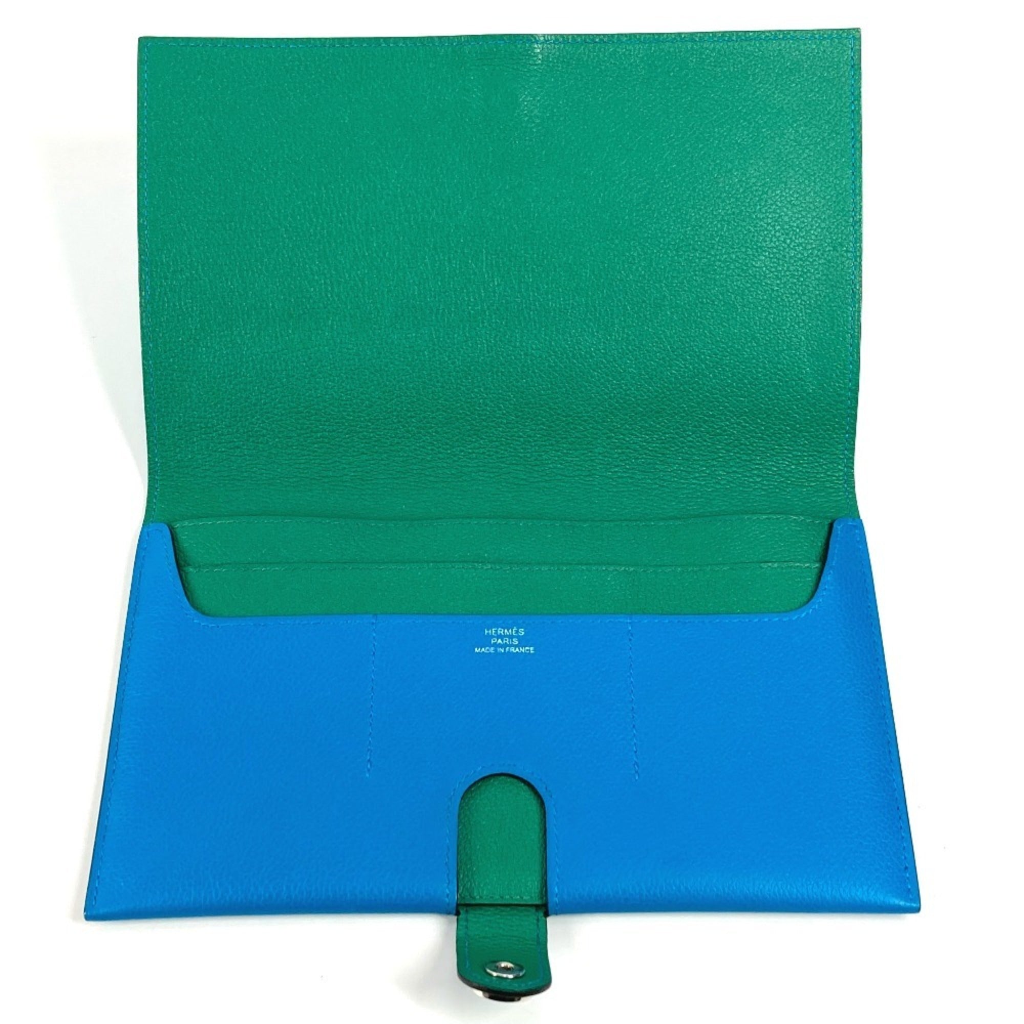 Hermes Blue Green Evercalf Leather Long Wallet (Bi-Fold) (Pre-Owned)