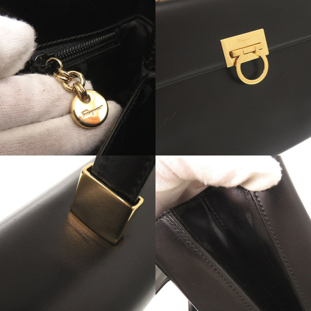 Salvatore Ferragamo Black Leather Handbag Shoulder Bag (Pre-Owned)