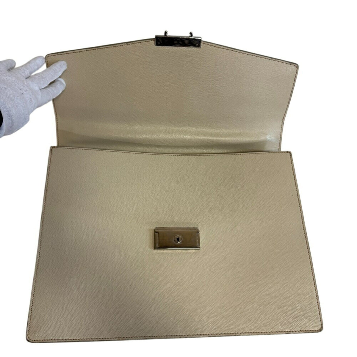 Prada Light Beige White Leather Briefcase (Pre-Owned)