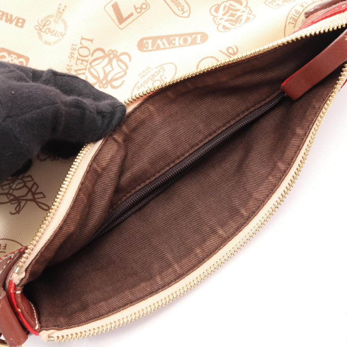 Loewe Beige Brown Red Color Canvas Suede Leather Handbag Shoulder Bag (Pre-Owned)