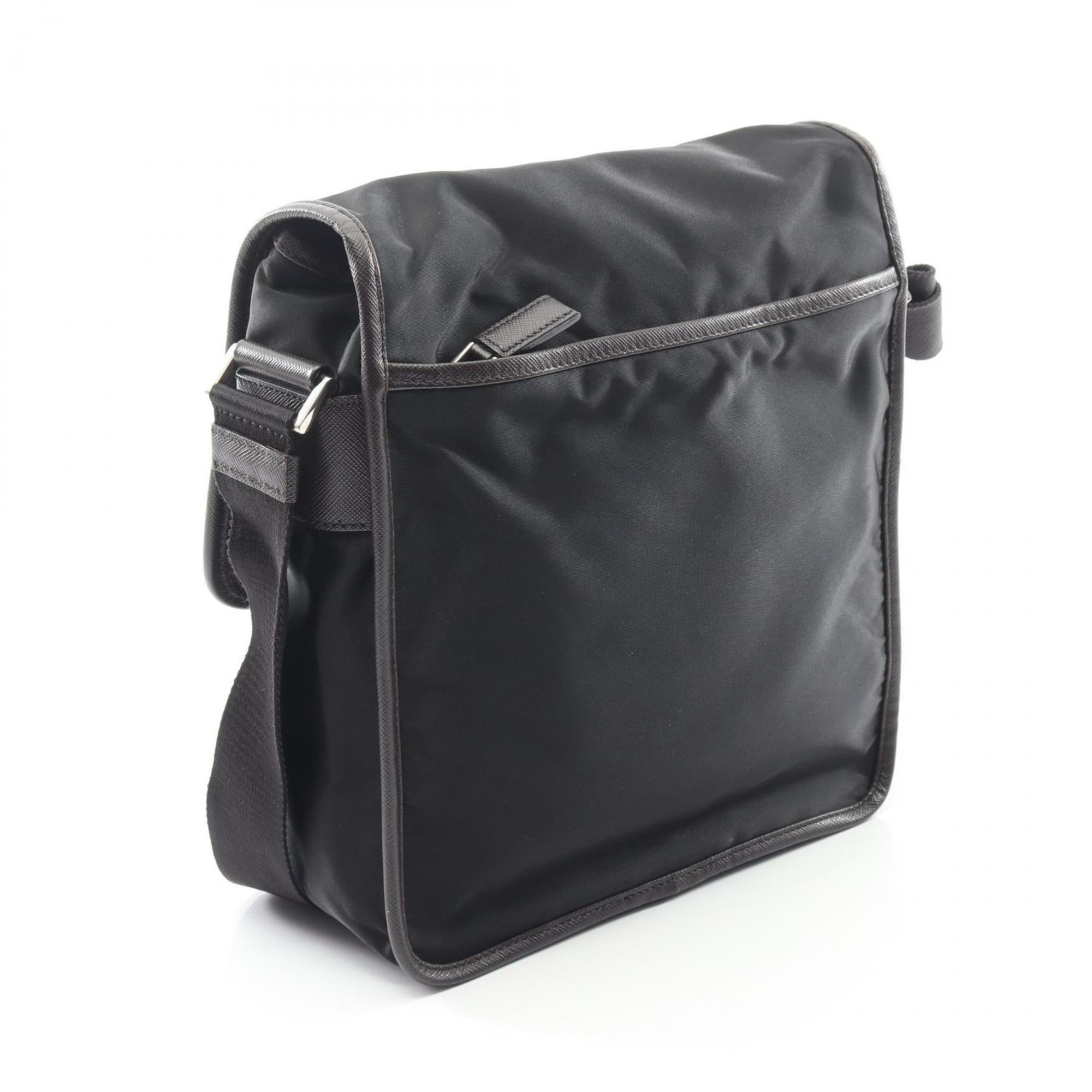 Prada Black Brown Nylon Leather Shoulder Bag (Pre-Owned)