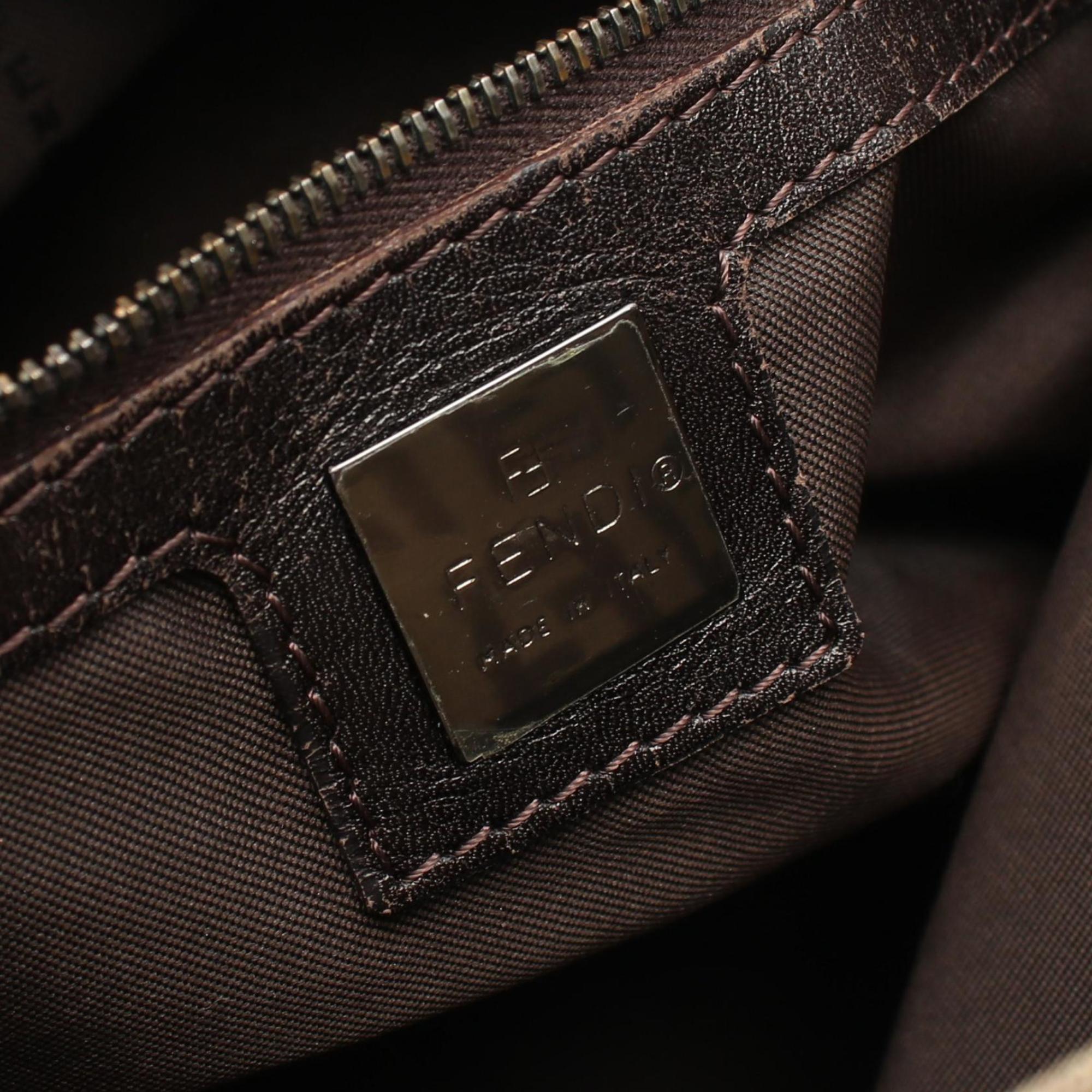 Fendi Beige Brown Canvas Leather Handbag Shoulder Bag (Pre-Owned)
